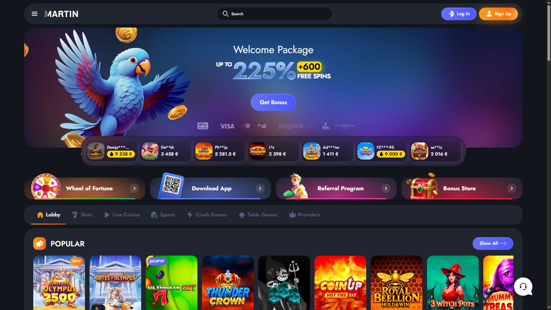 Martin Casino — Homepage (Desktop)