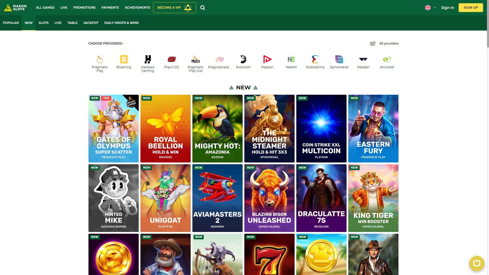 Masonslots — Lobby (Desktop)