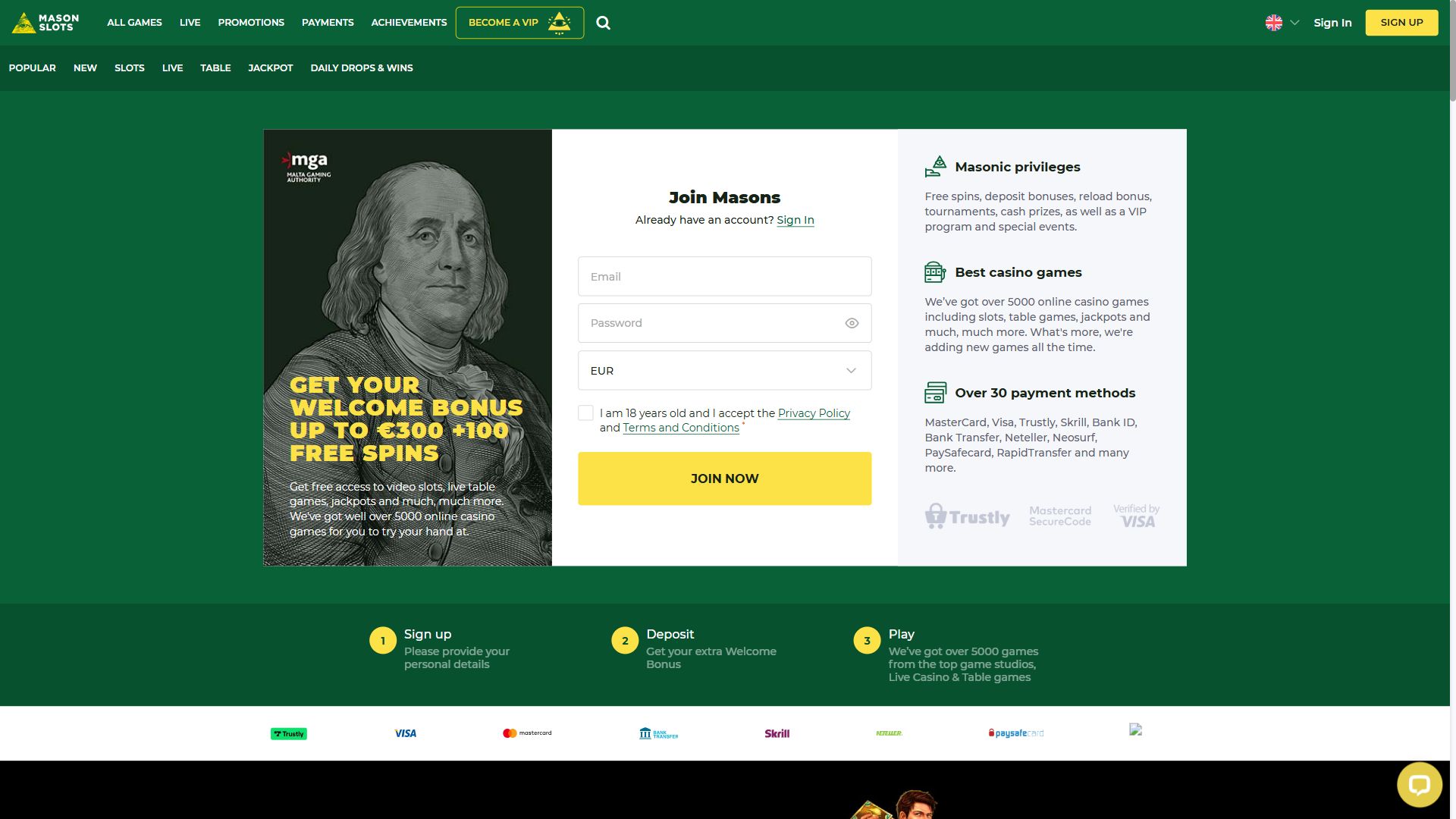 Masonslots — Homepage (Desktop)