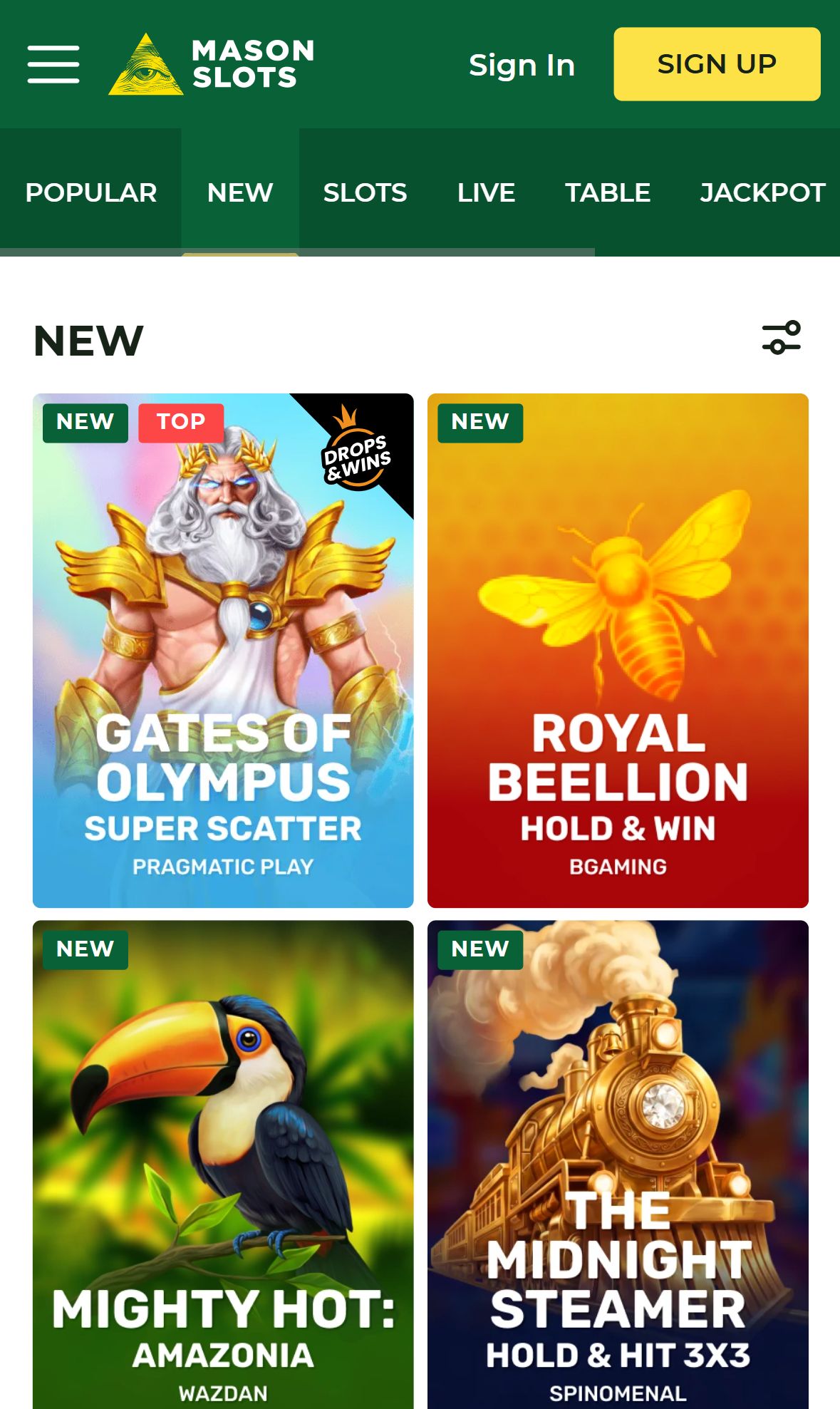 Masonslots — Lobby (Mobile)