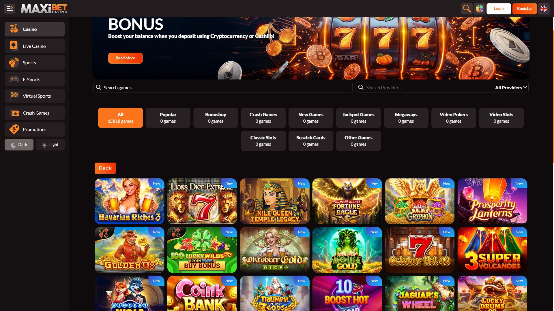 Maxi Bet  Casino — Lobby (Desktop)