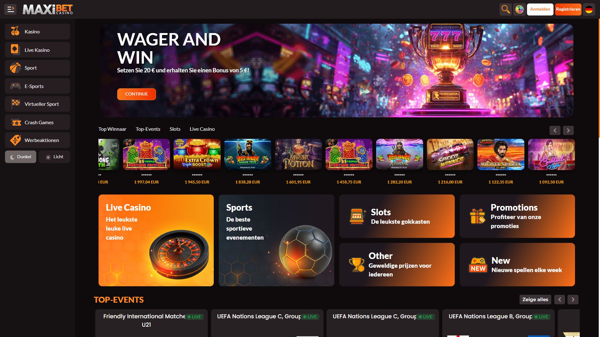 Maxi Bet  Casino — Startseite (Desktop)