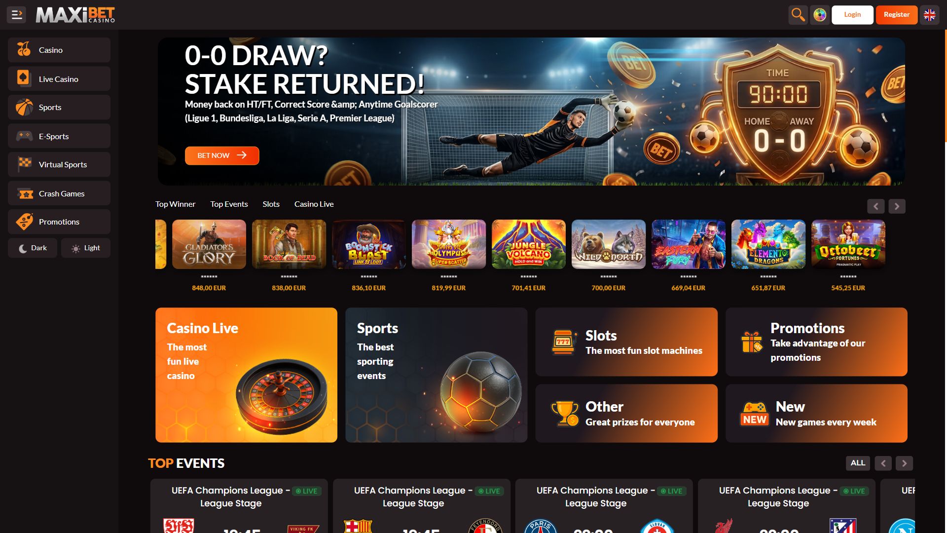 Maxi Bet  Casino — Homepage (Desktop)