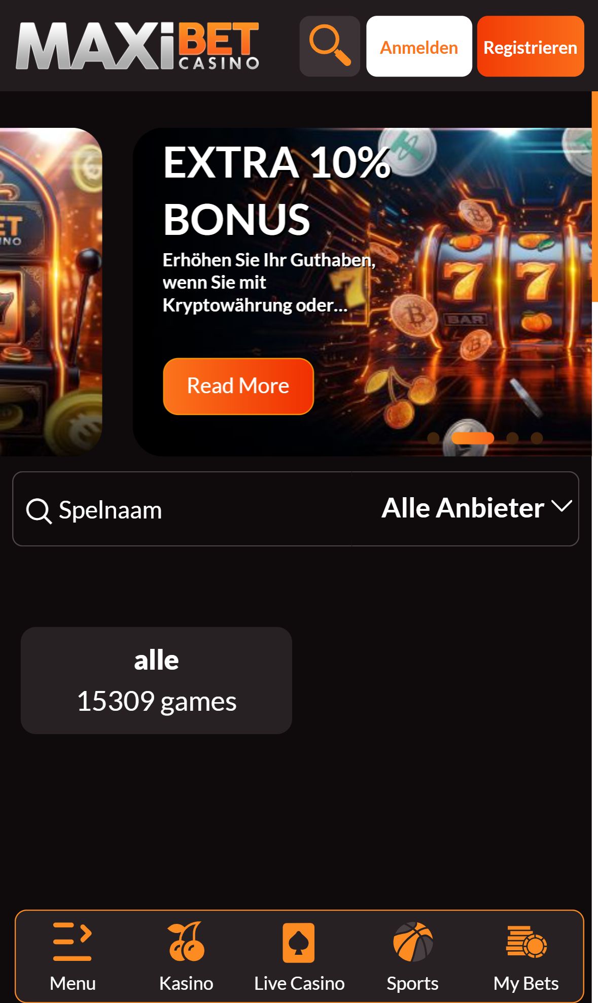 Maxi Bet  Casino — Lobby (Mobil)