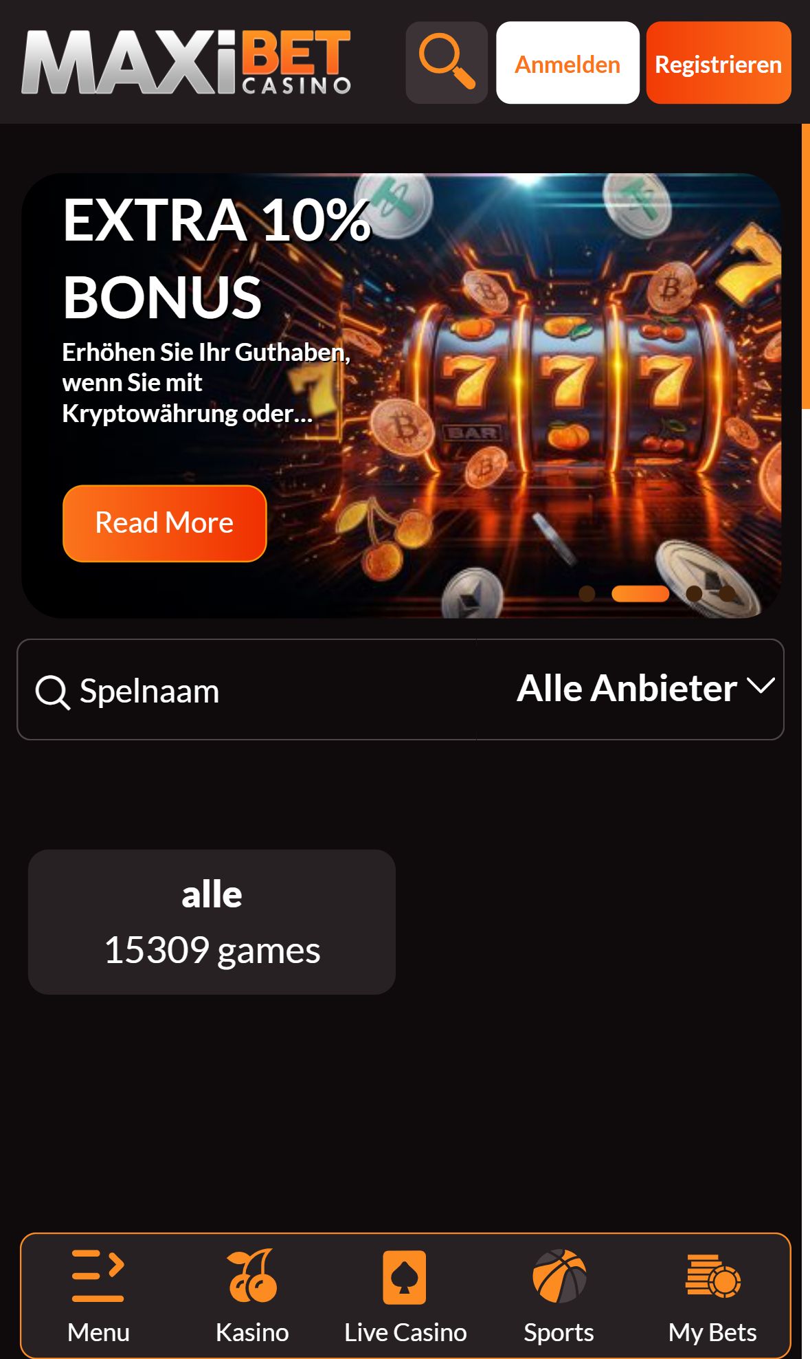 Maxi Bet  Casino — Startseite (Mobil)