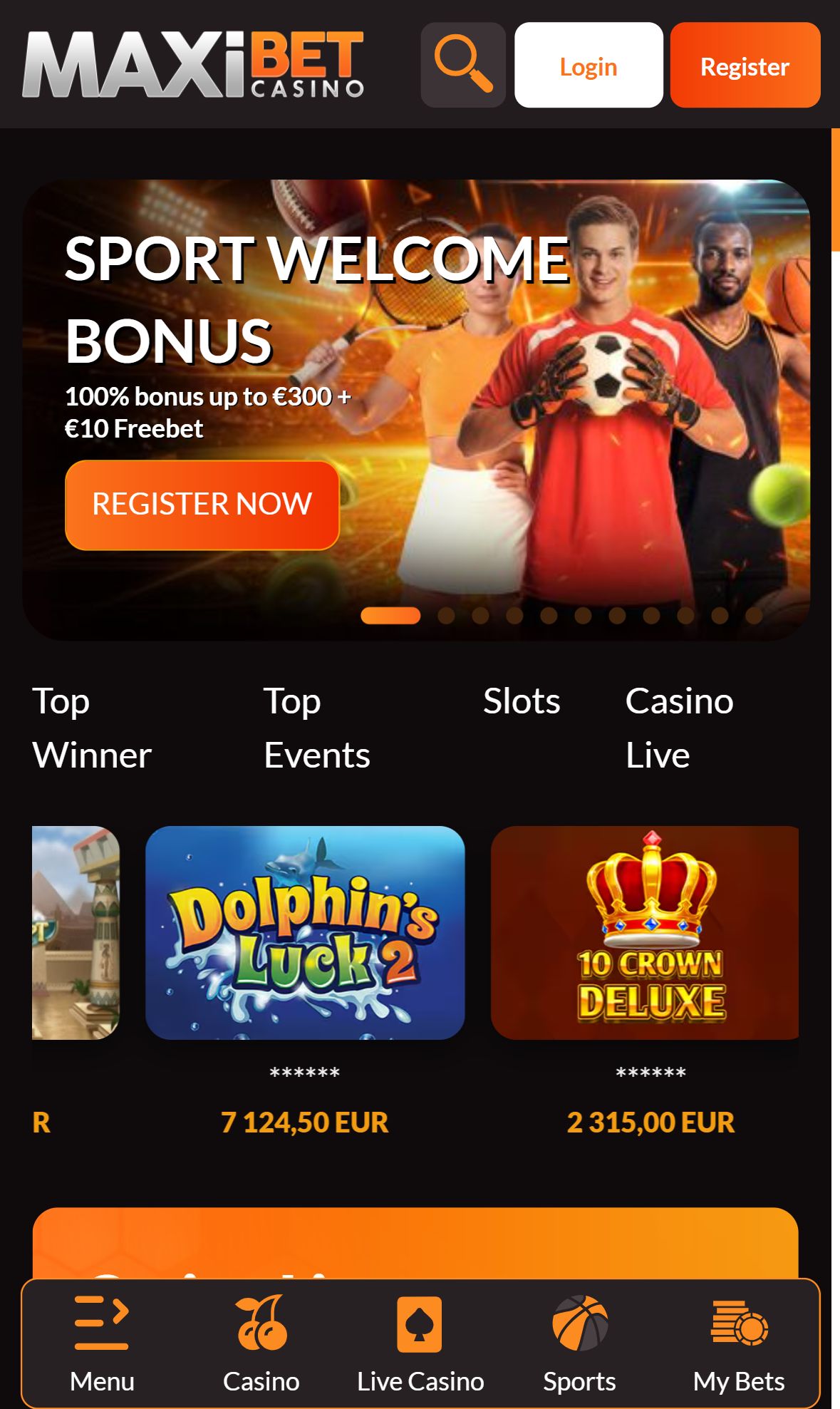 Maxi Bet  Casino — Homepage (Mobile)
