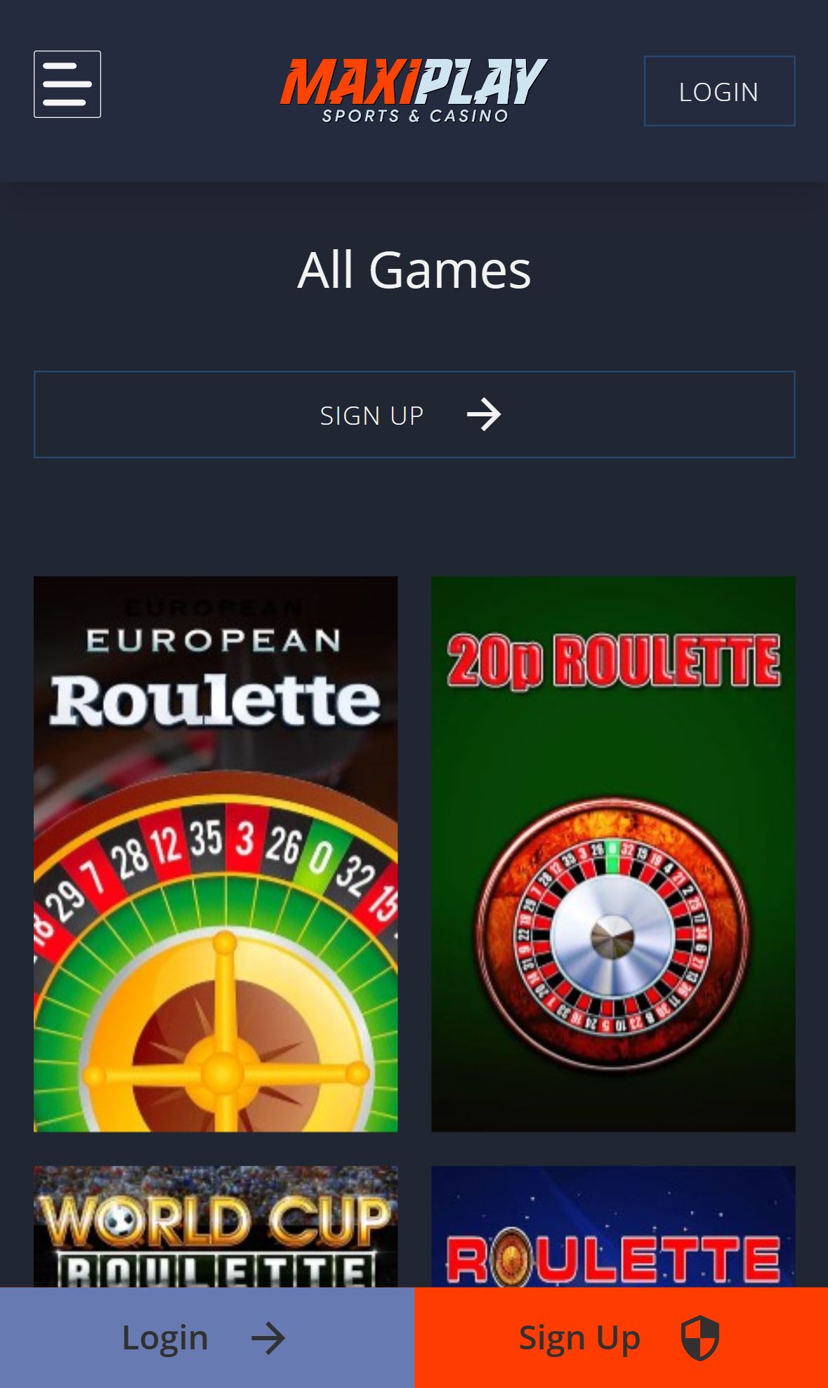 Maxiplay — Lobby (Mobile)