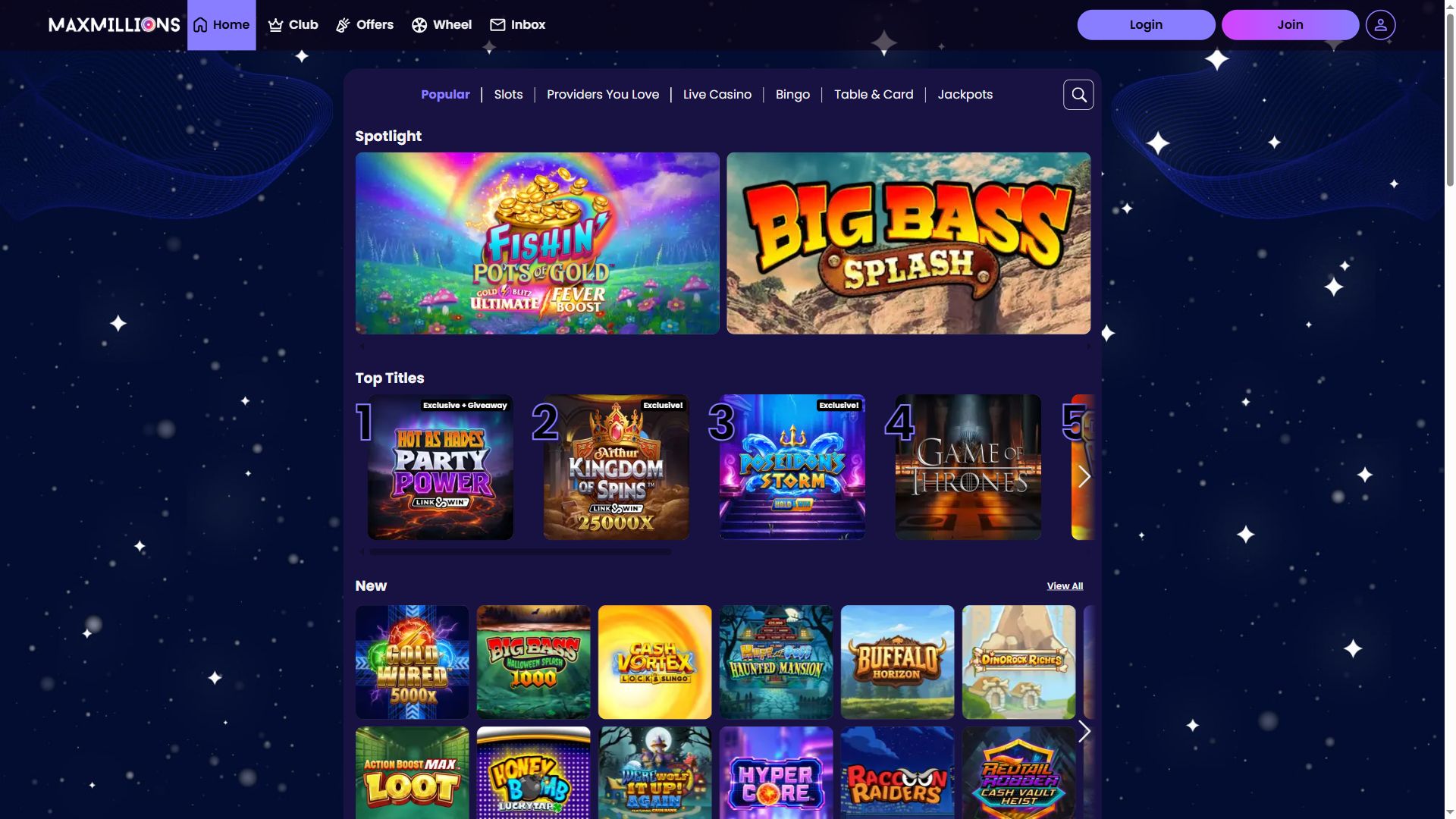 Maxmillions — Lobby (Desktop)