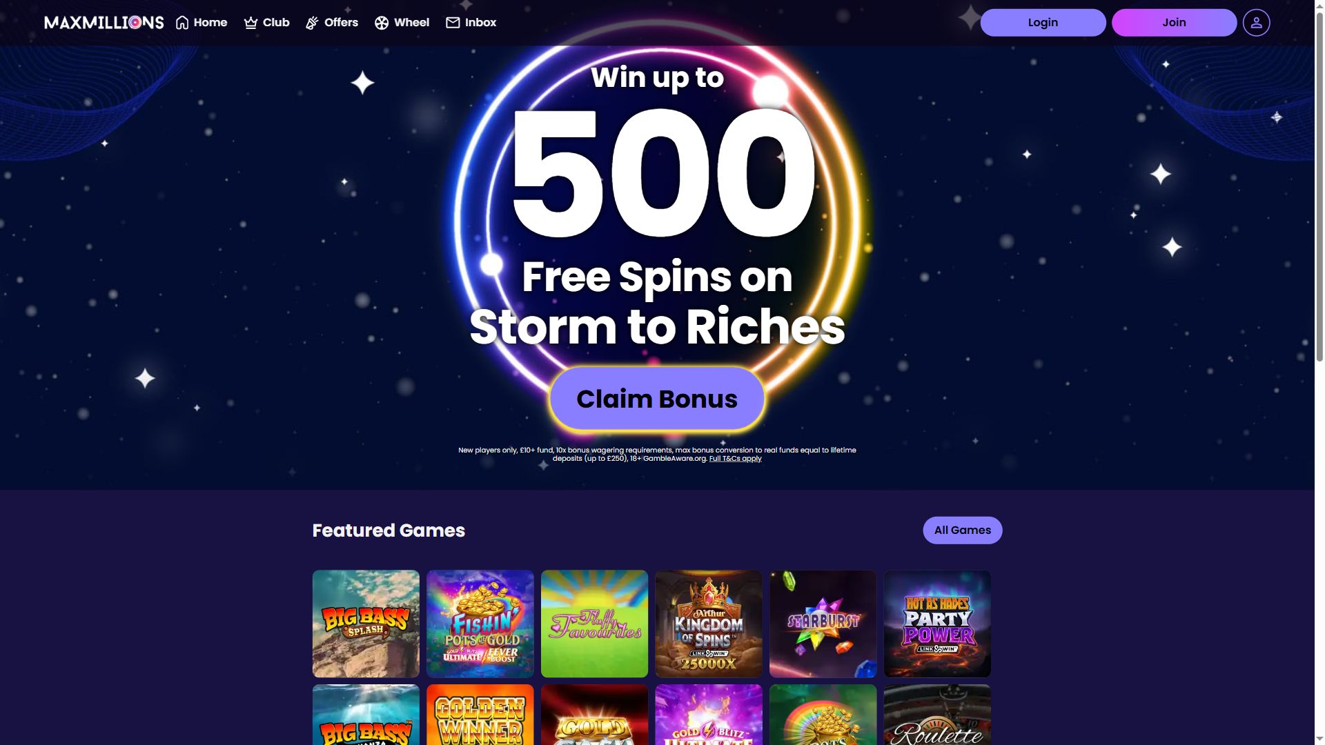Maxmillions — Homepage (Desktop)