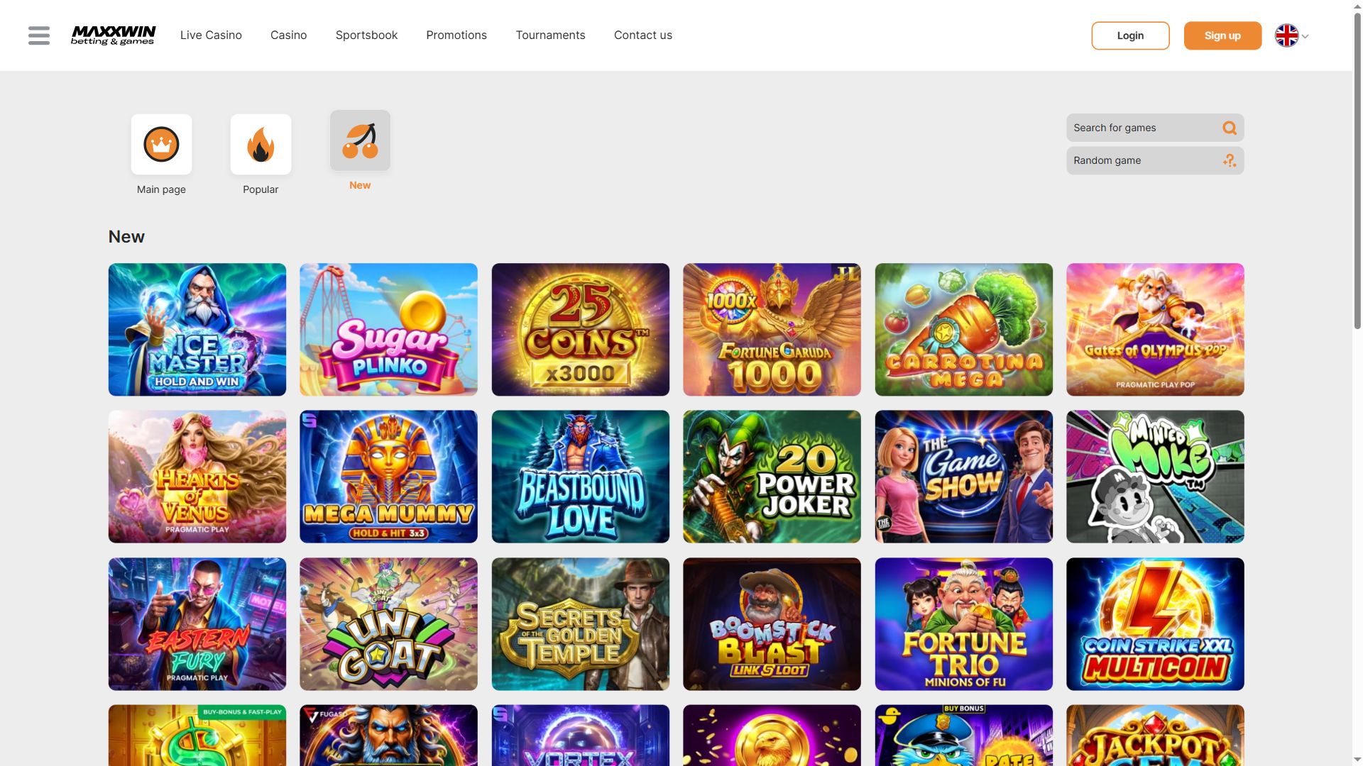 Maxxwin — Lobby (Desktop)