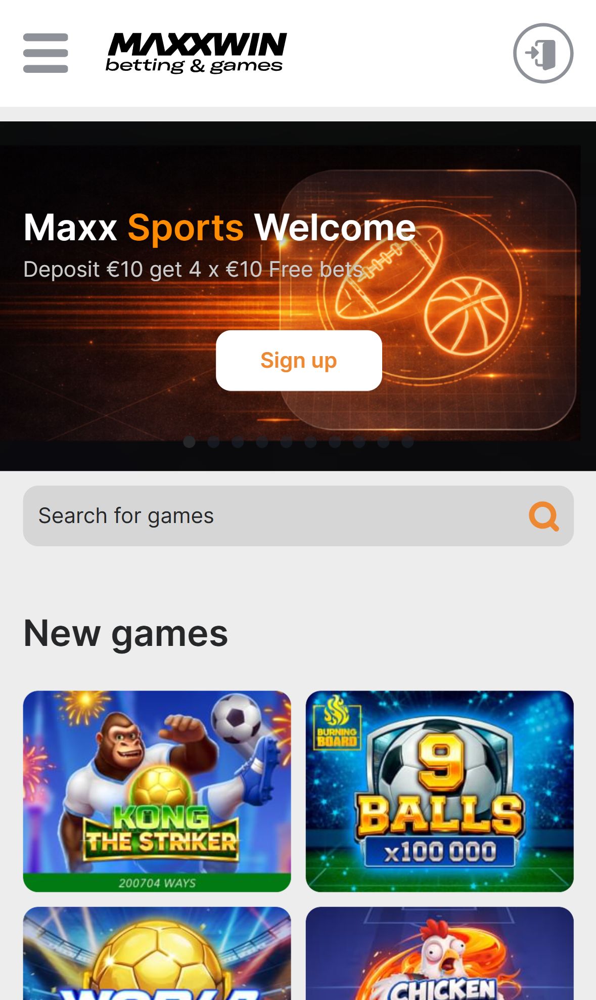 Maxxwin — Homepage (Mobile)