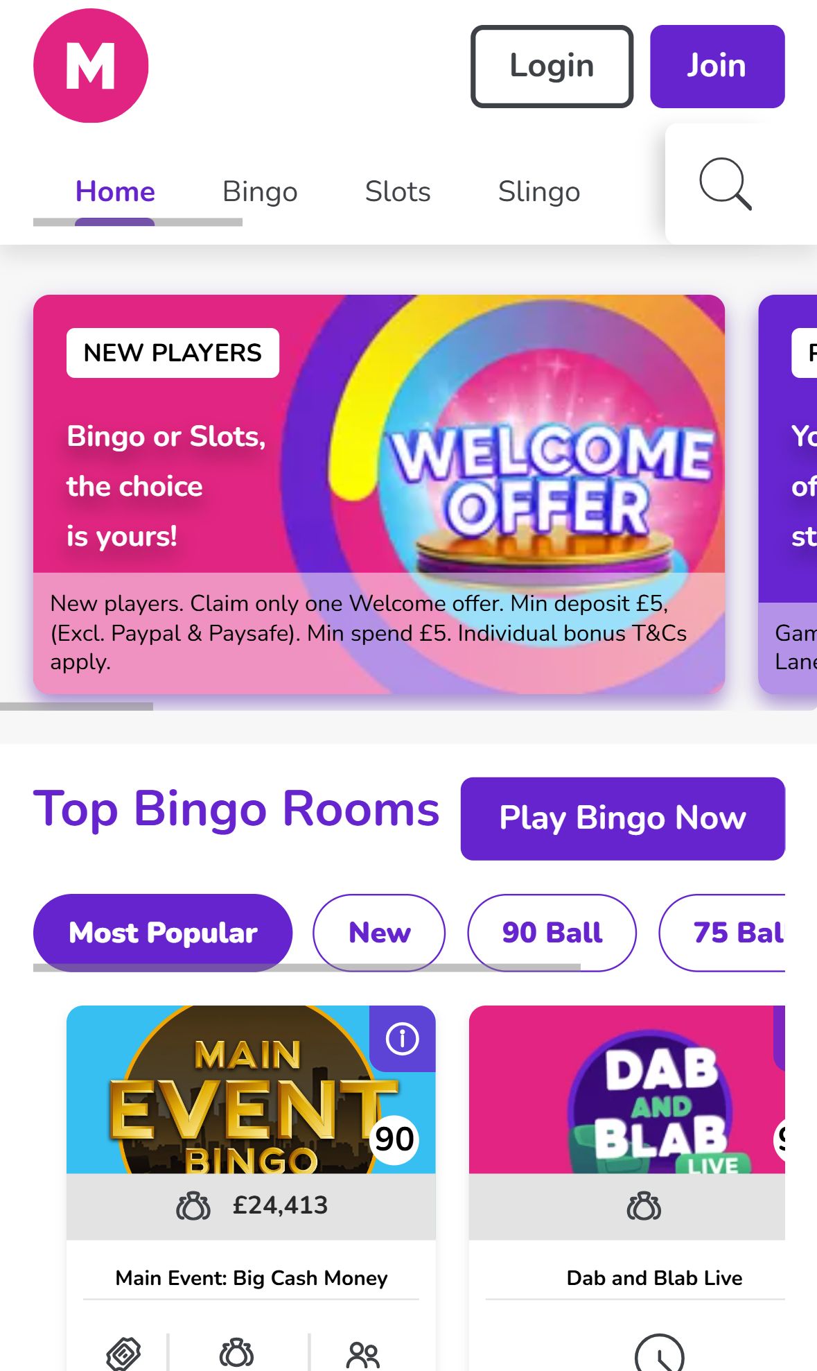 Meccabingo — Homepage (Mobile)