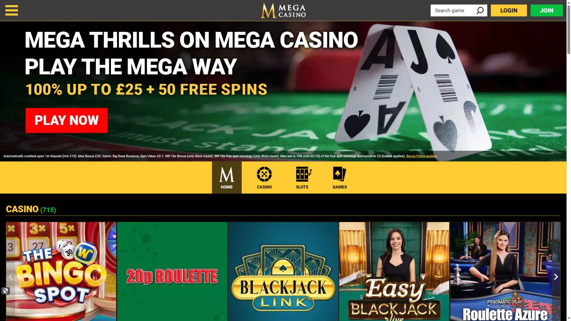 Mega Casino — Homepage (Desktop)