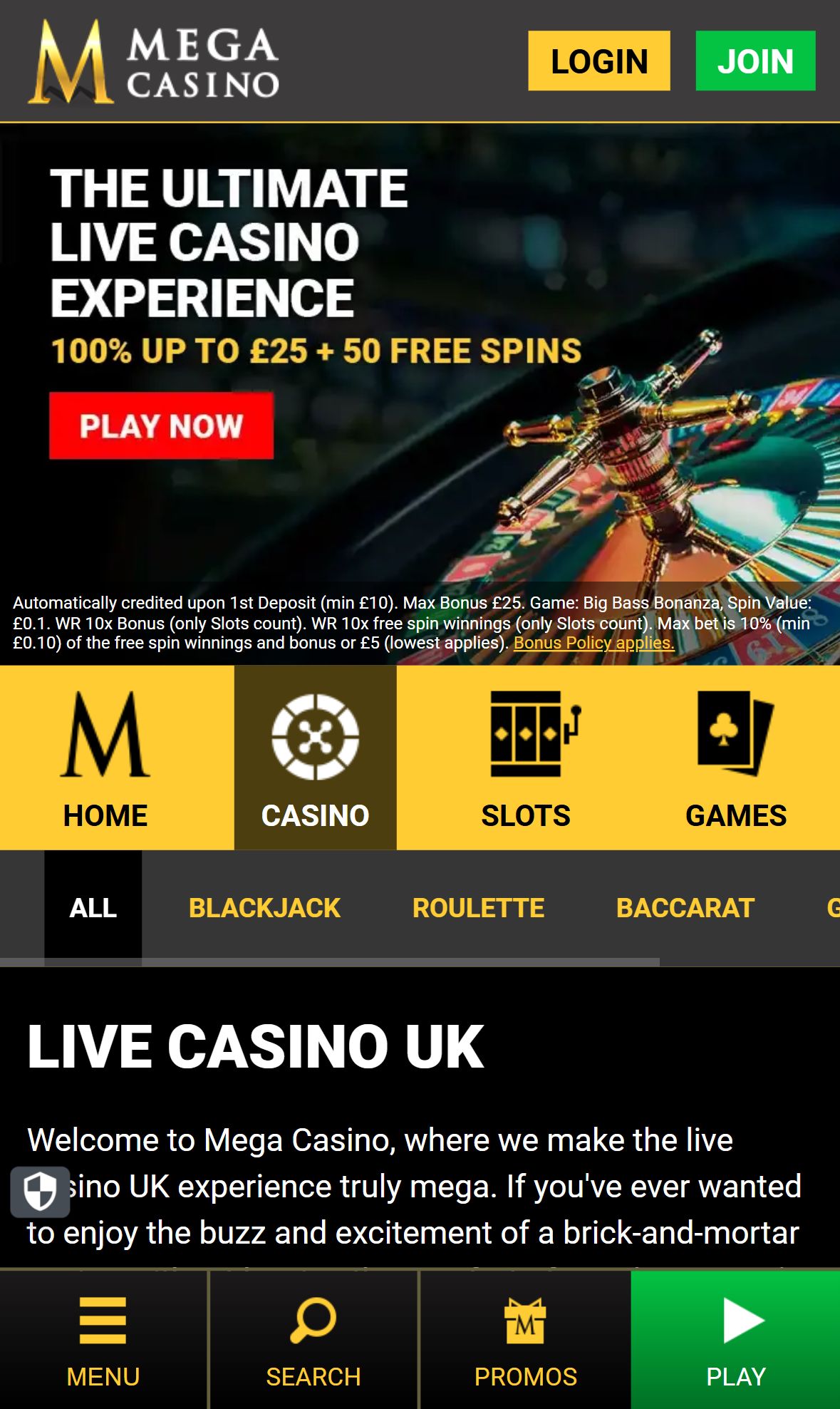 Mega Casino — Lobby (Mobile)