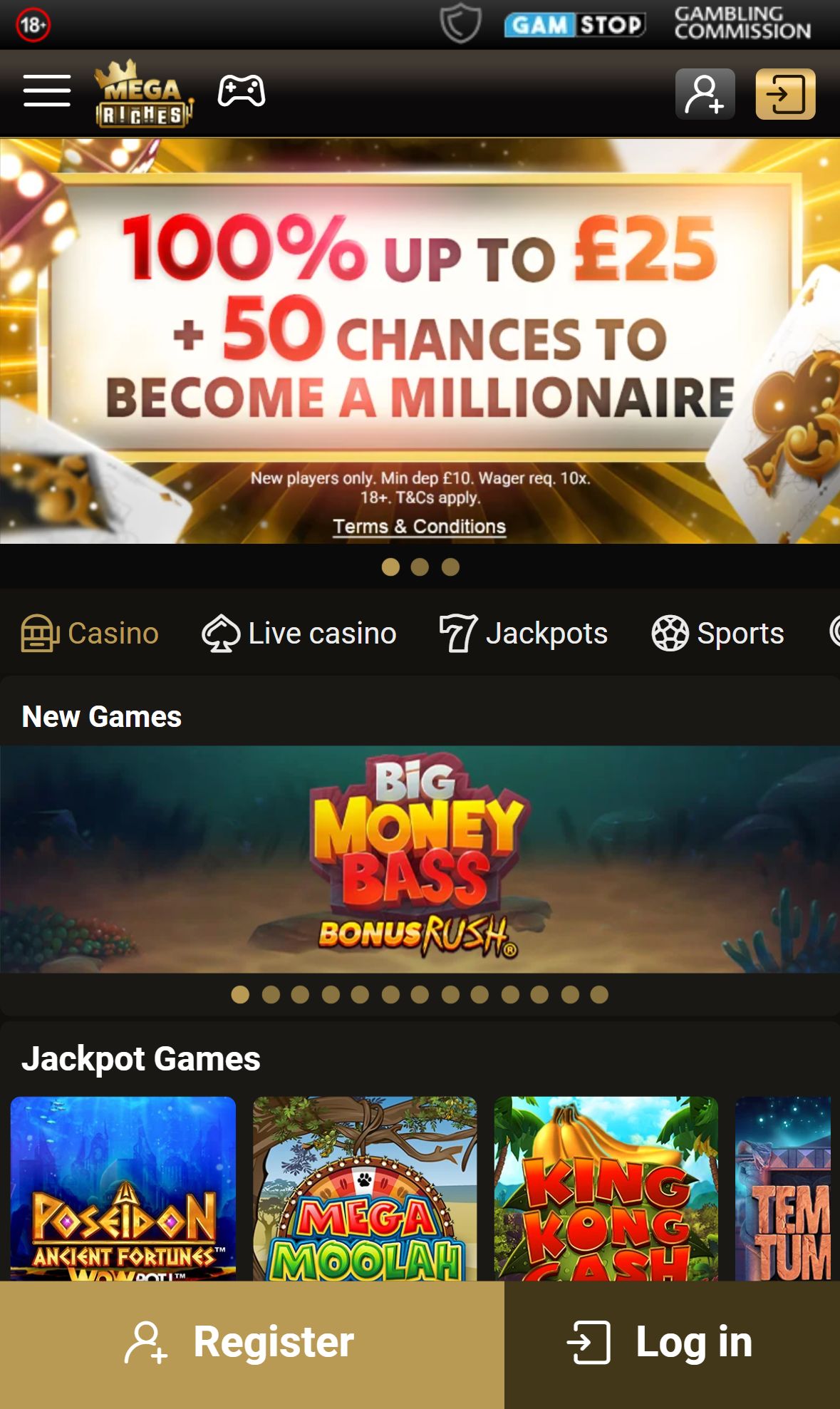 Mega Riches — Homepage (Mobile)