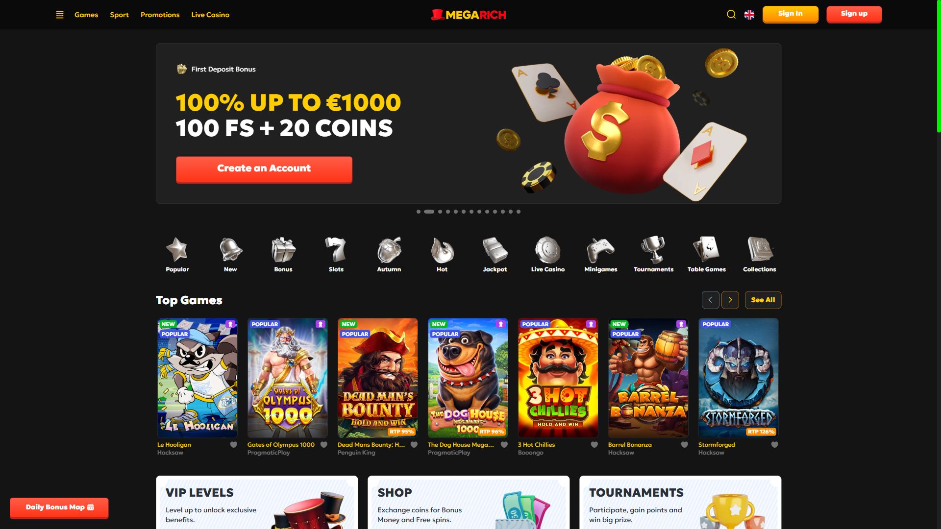 Megarich — Homepage (Desktop)