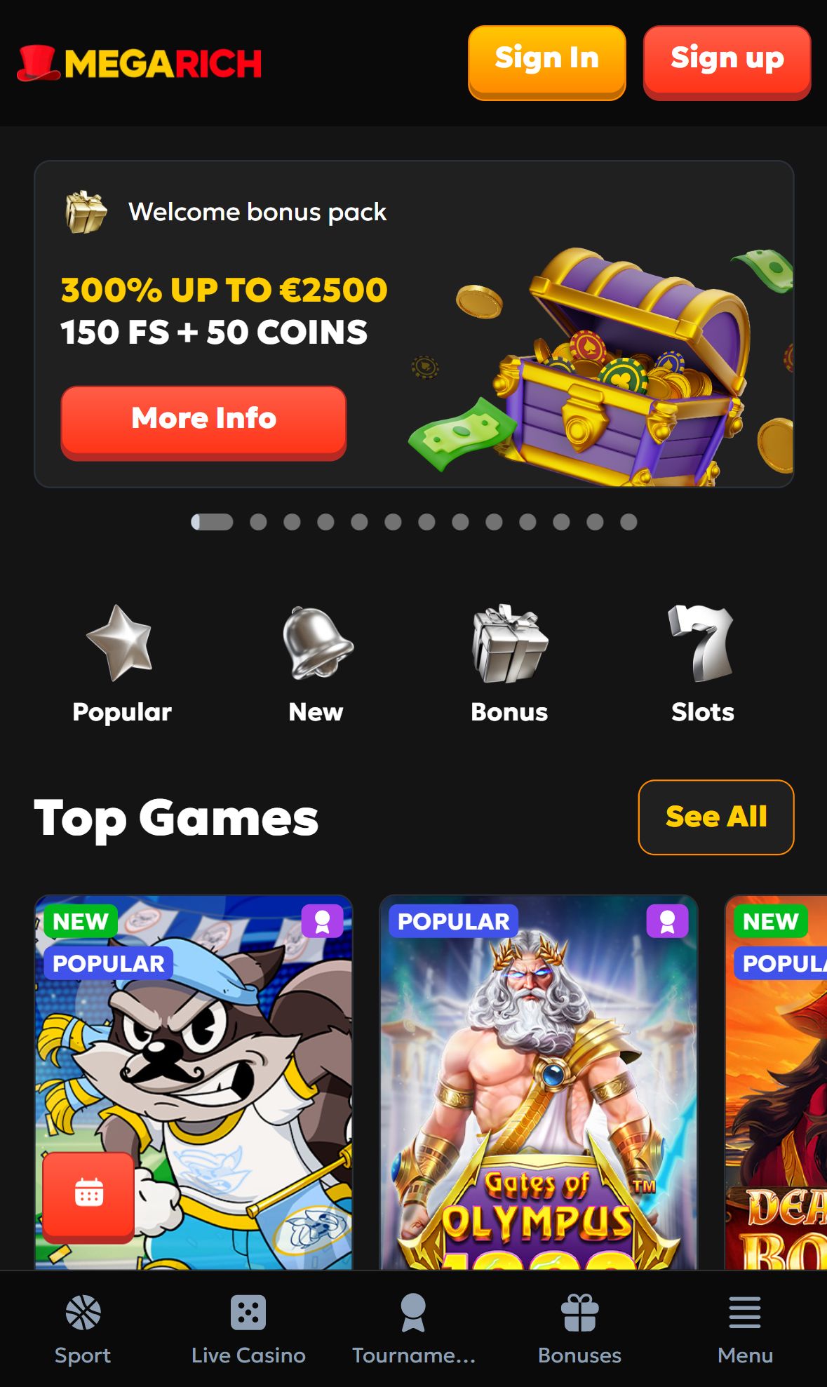 Megarich — Homepage (Mobile)