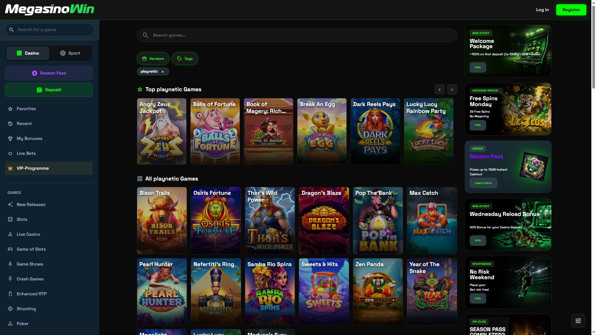 MegasinoWin — Lobby (Desktop)