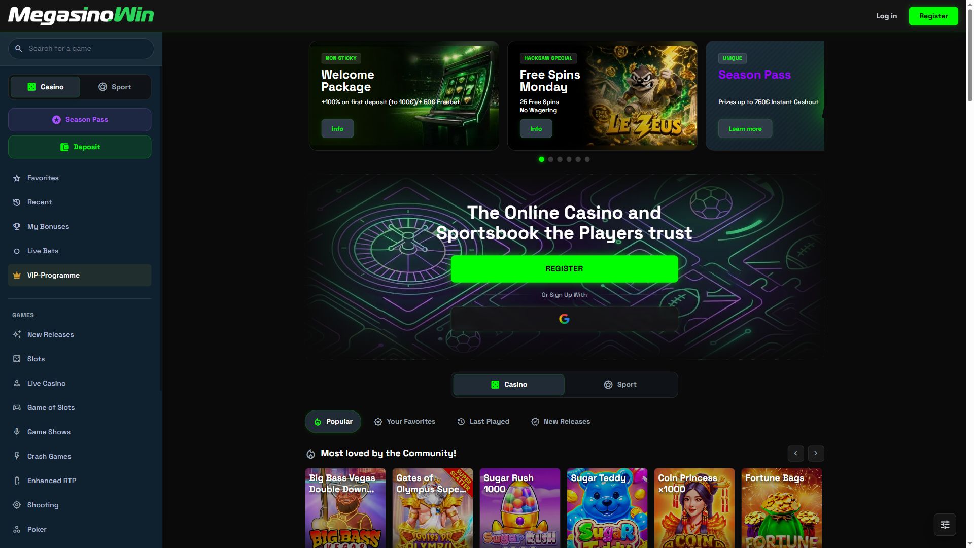 MegasinoWin — Homepage (Desktop)