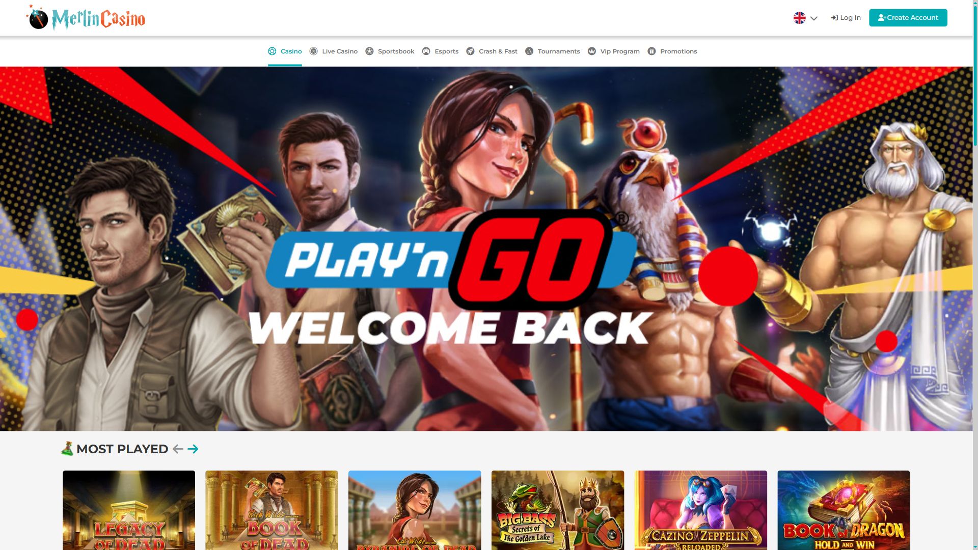 Merlin Casino — Lobby (Desktop)