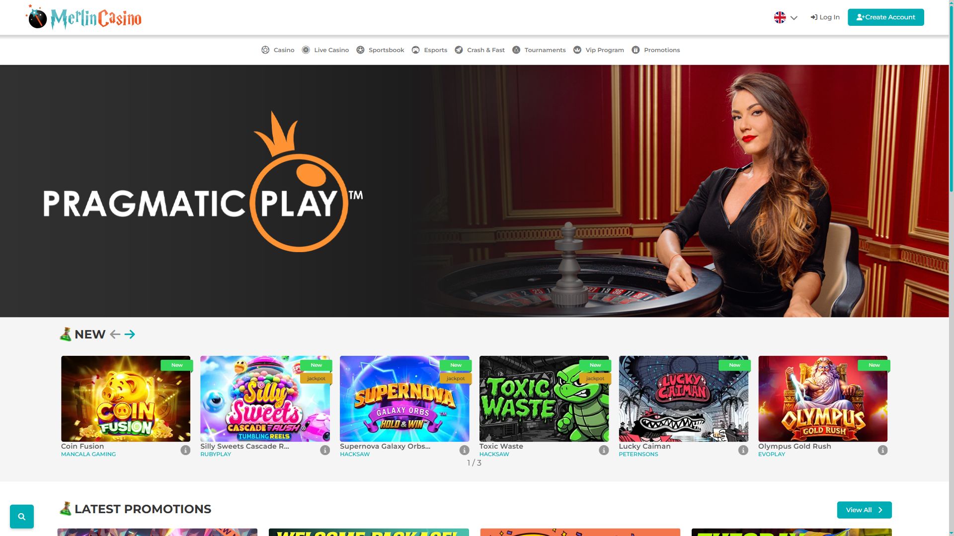 Merlin Casino — Homepage (Desktop)