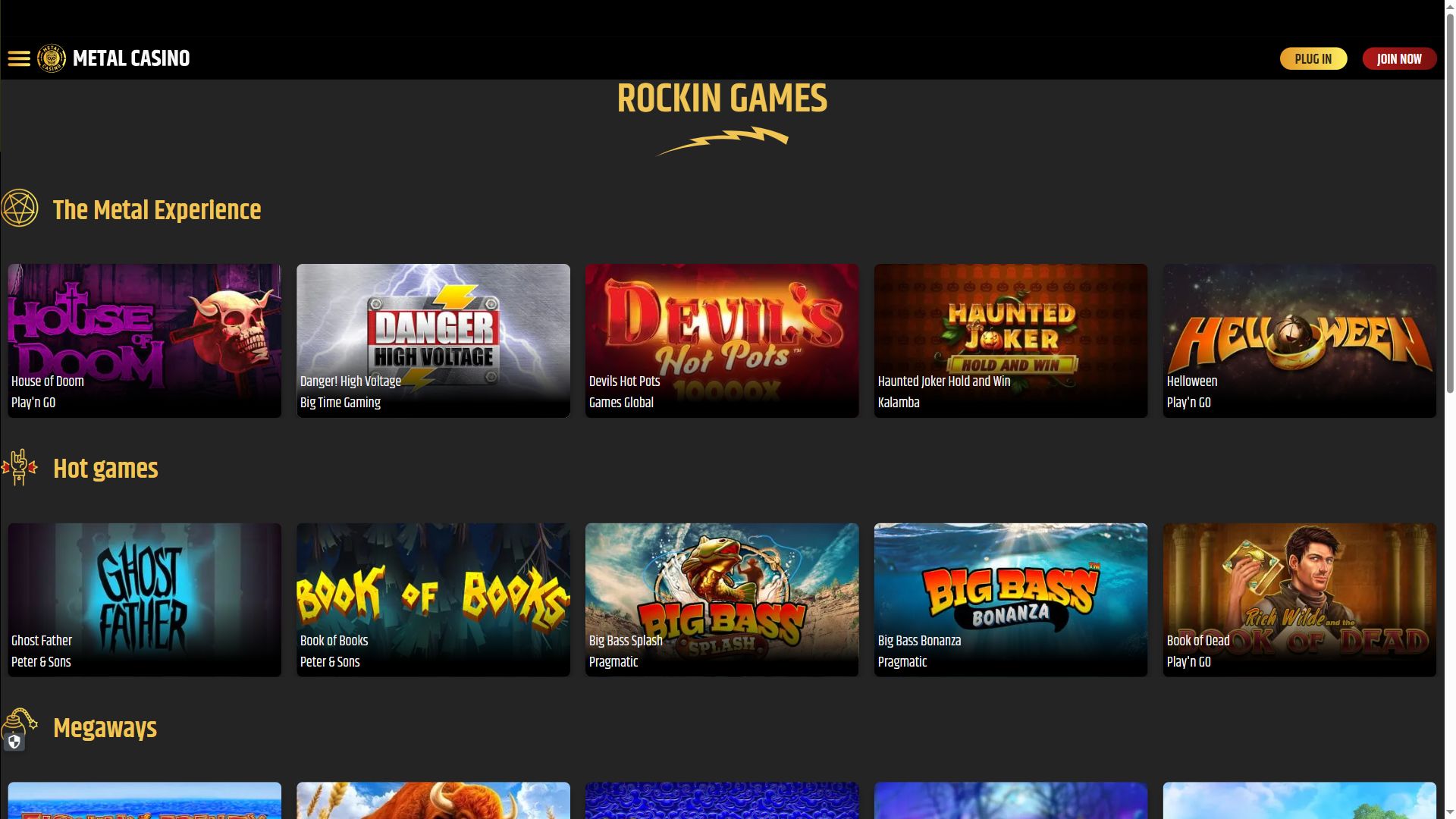 Metal Casino — Lobby (Desktop)
