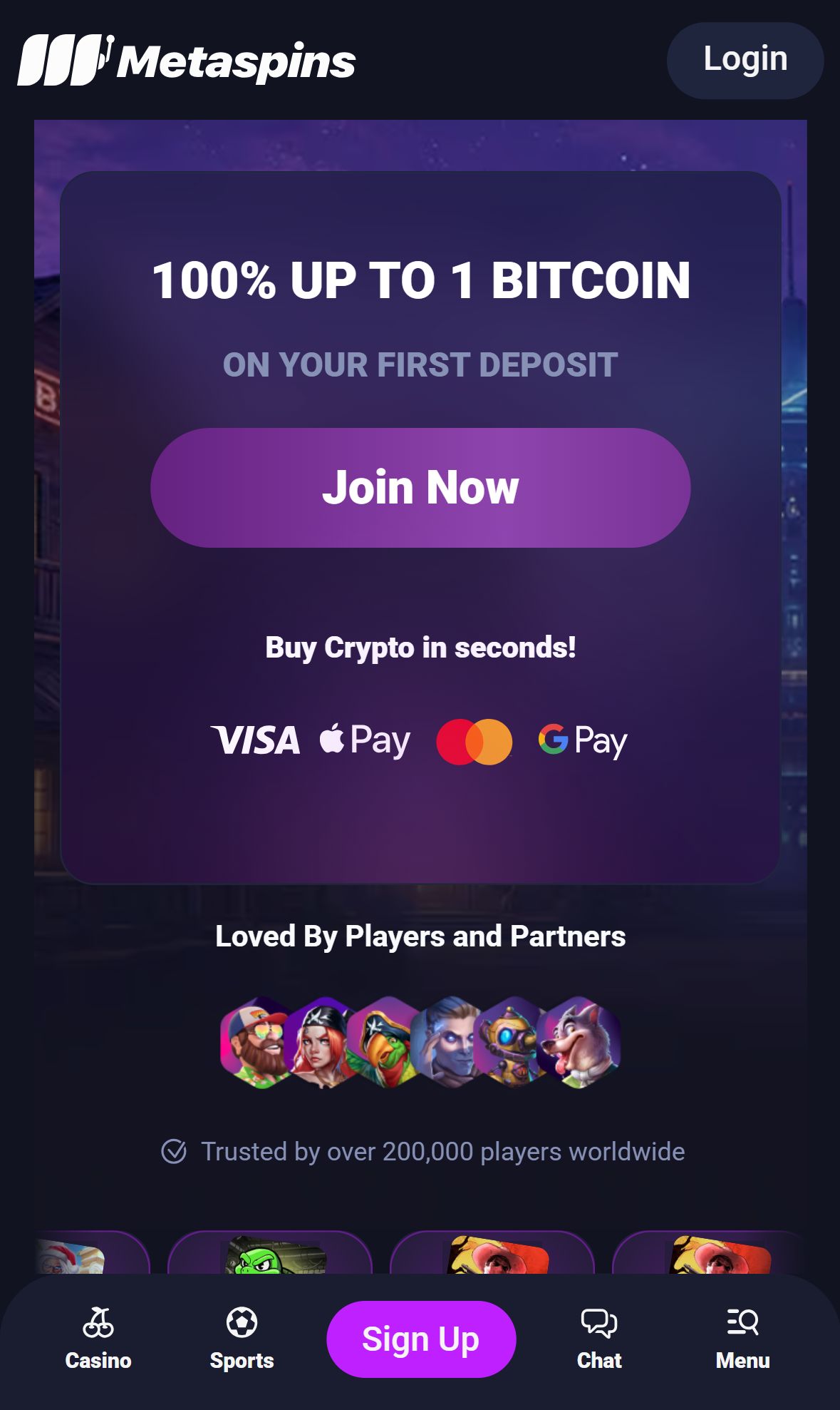 Metaspins — Homepage (Mobile)