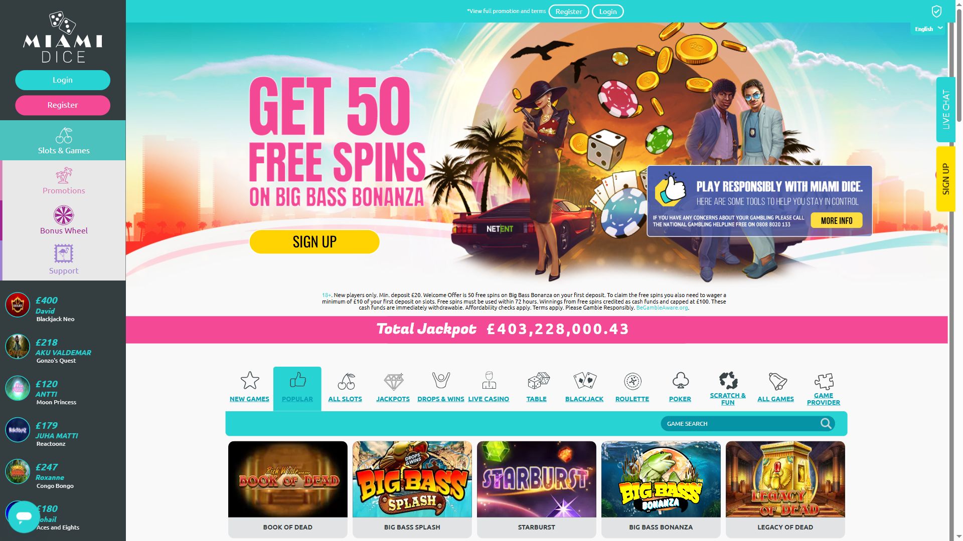 Miamidice — Homepage (Desktop)