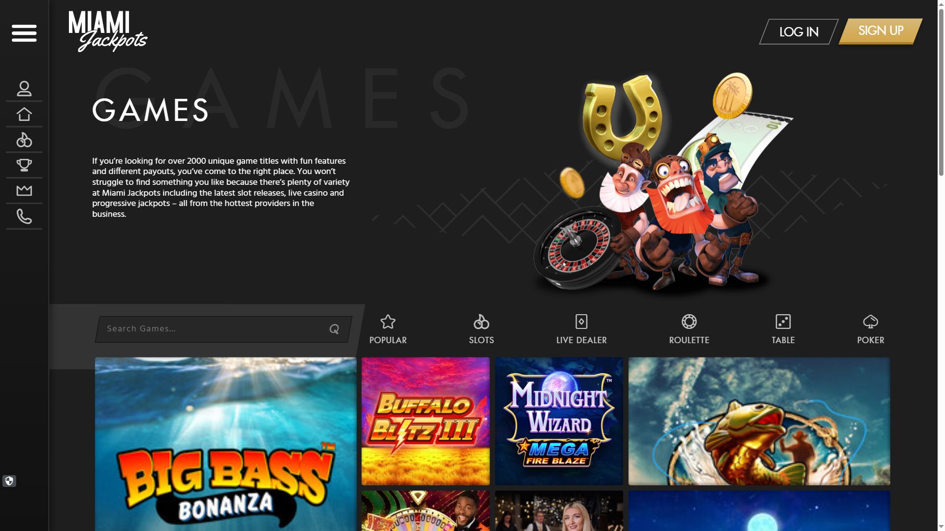 Miami Jackpots — Lobby (Desktop)