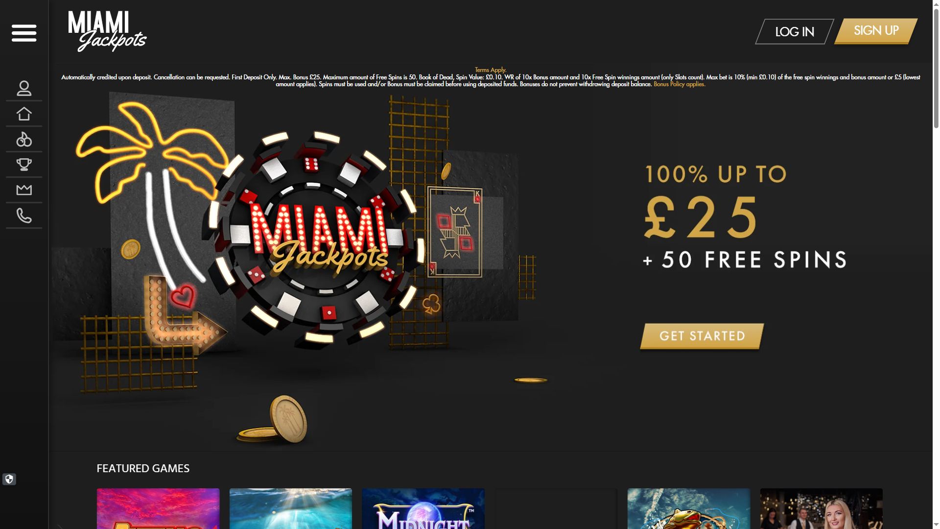 Miami Jackpots — Homepage (Desktop)