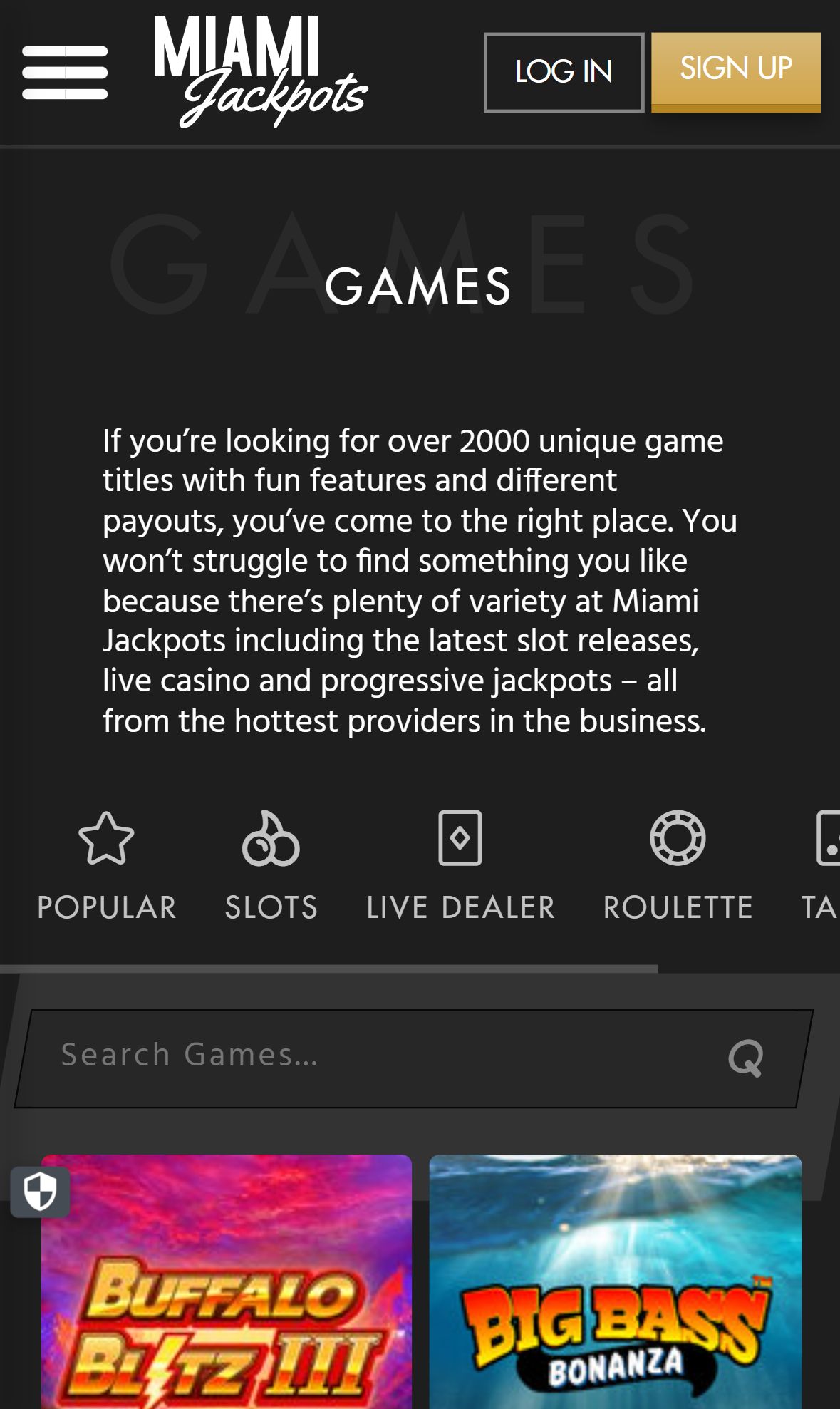 Miami Jackpots — Lobby (Mobile)