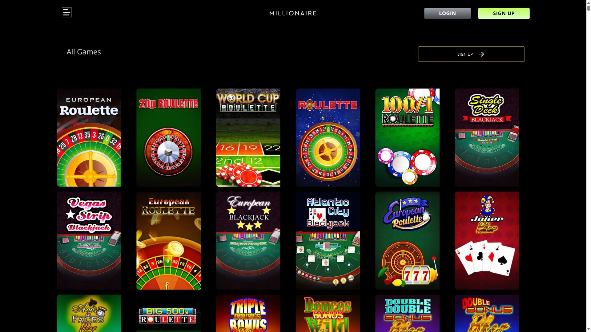 Millionaire — Lobby (Desktop)