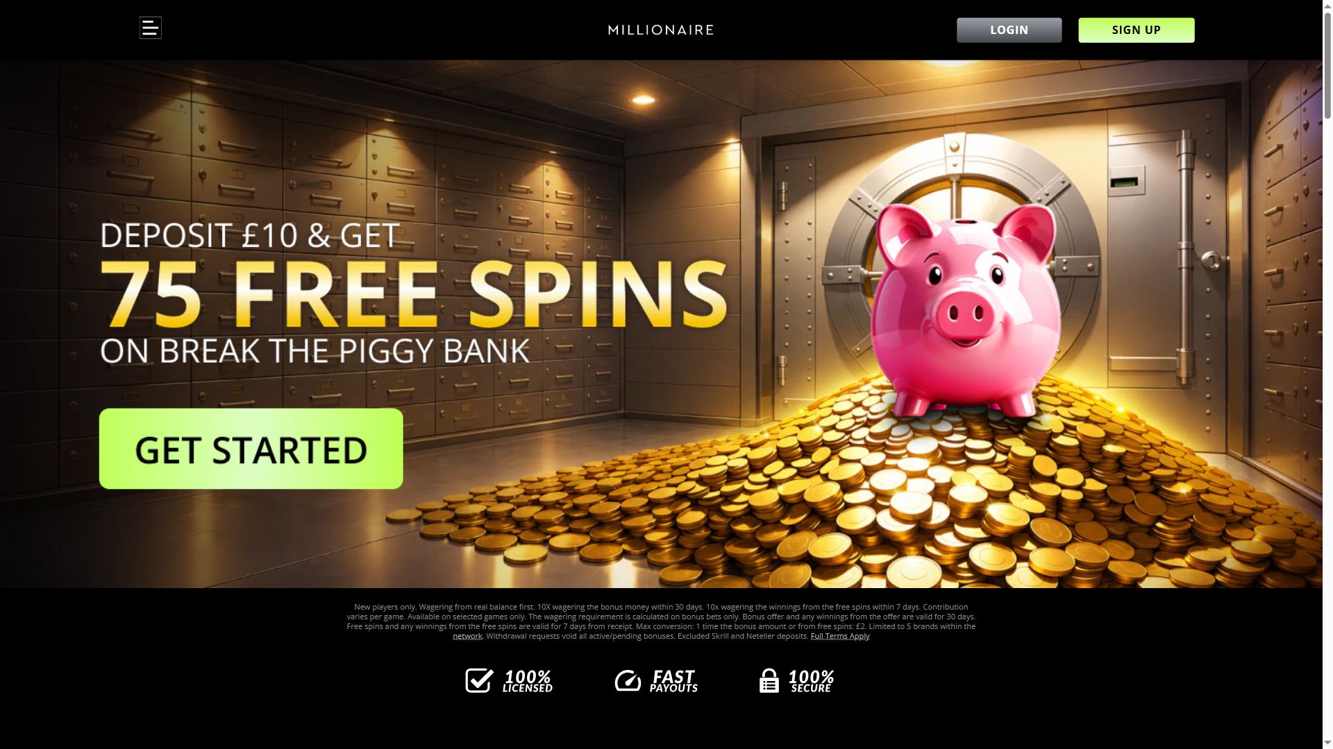 Millionaire — Homepage (Desktop)