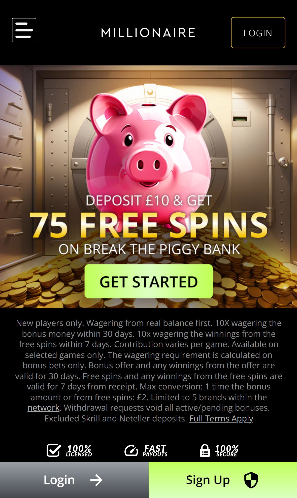 Millionaire — Homepage (Mobile)