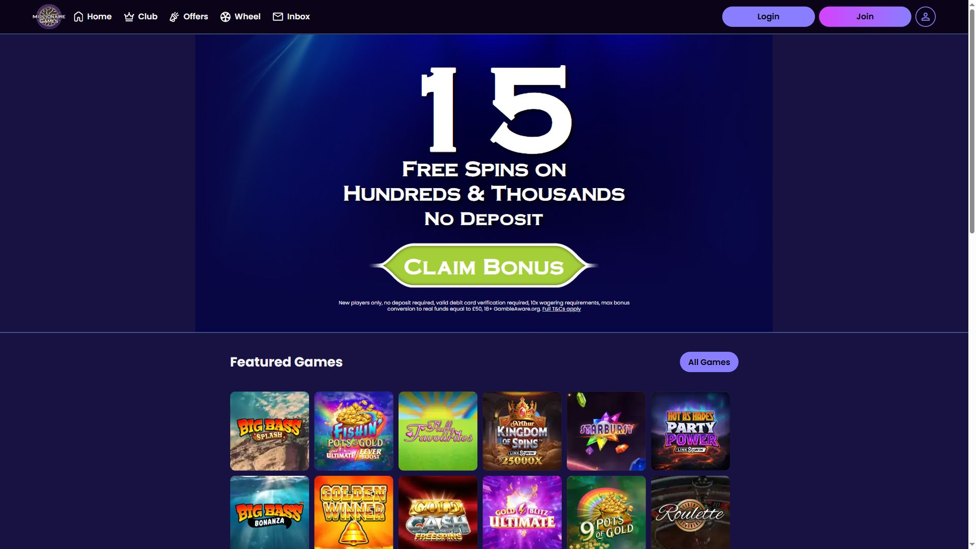 Millionaire Games — Homepage (Desktop)