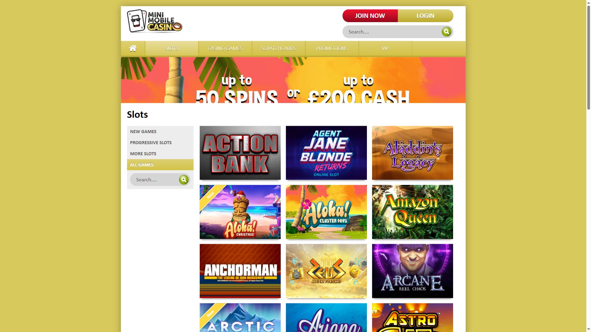 Minimobile Casino — Lobby (Desktop)