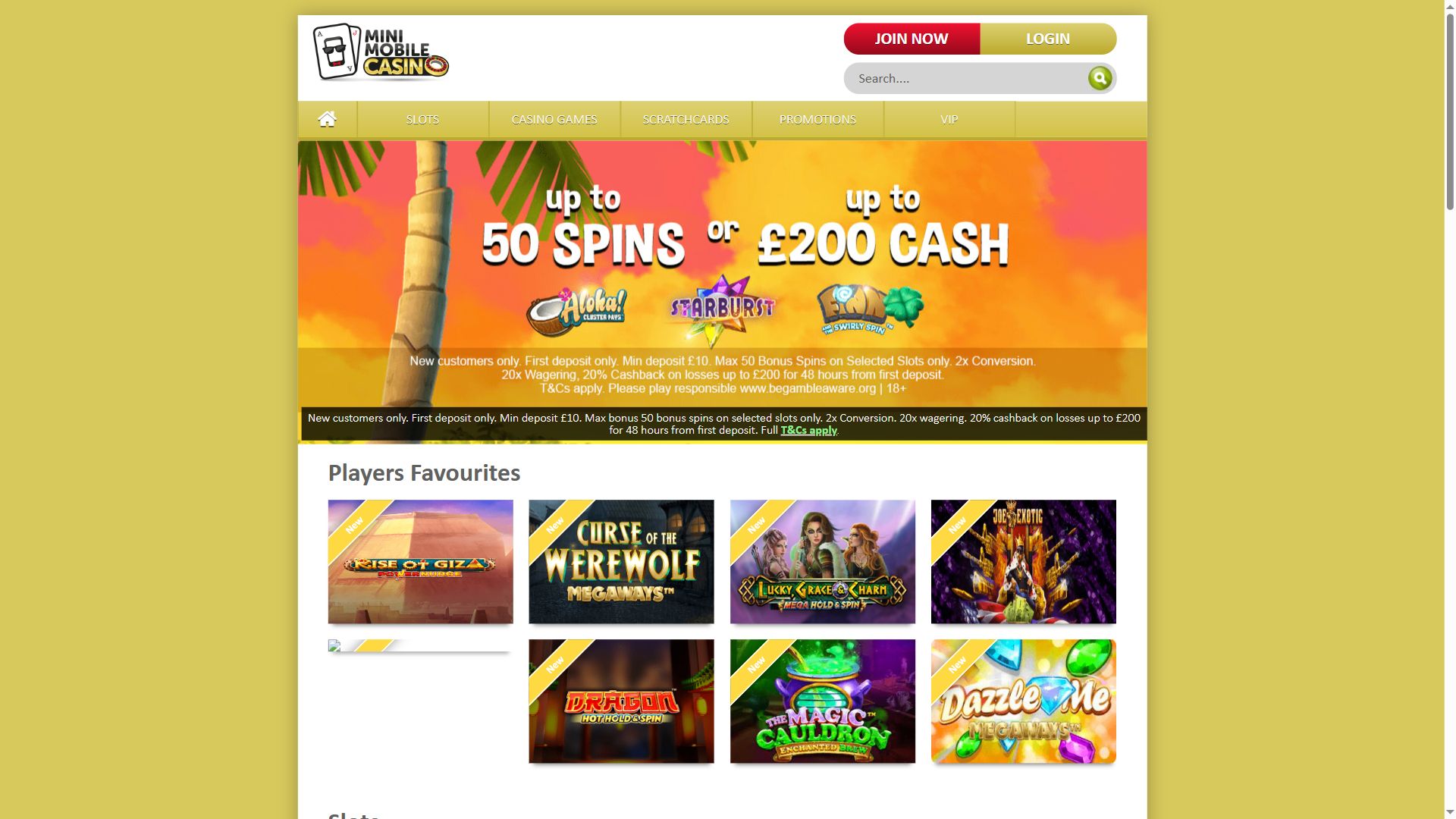 Minimobile Casino — Homepage (Desktop)