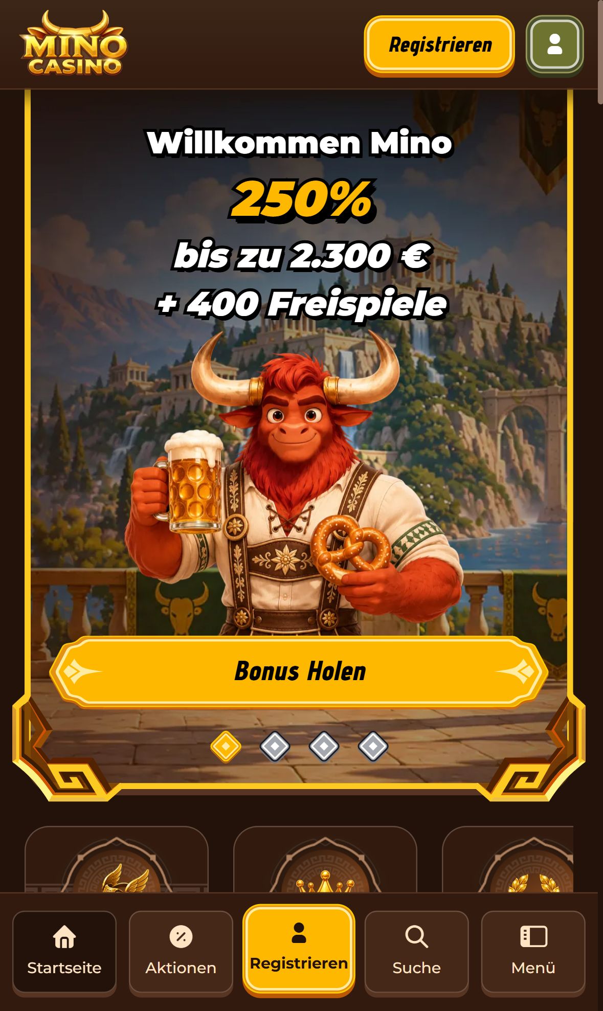 Mino Casino — Startseite (Mobil)