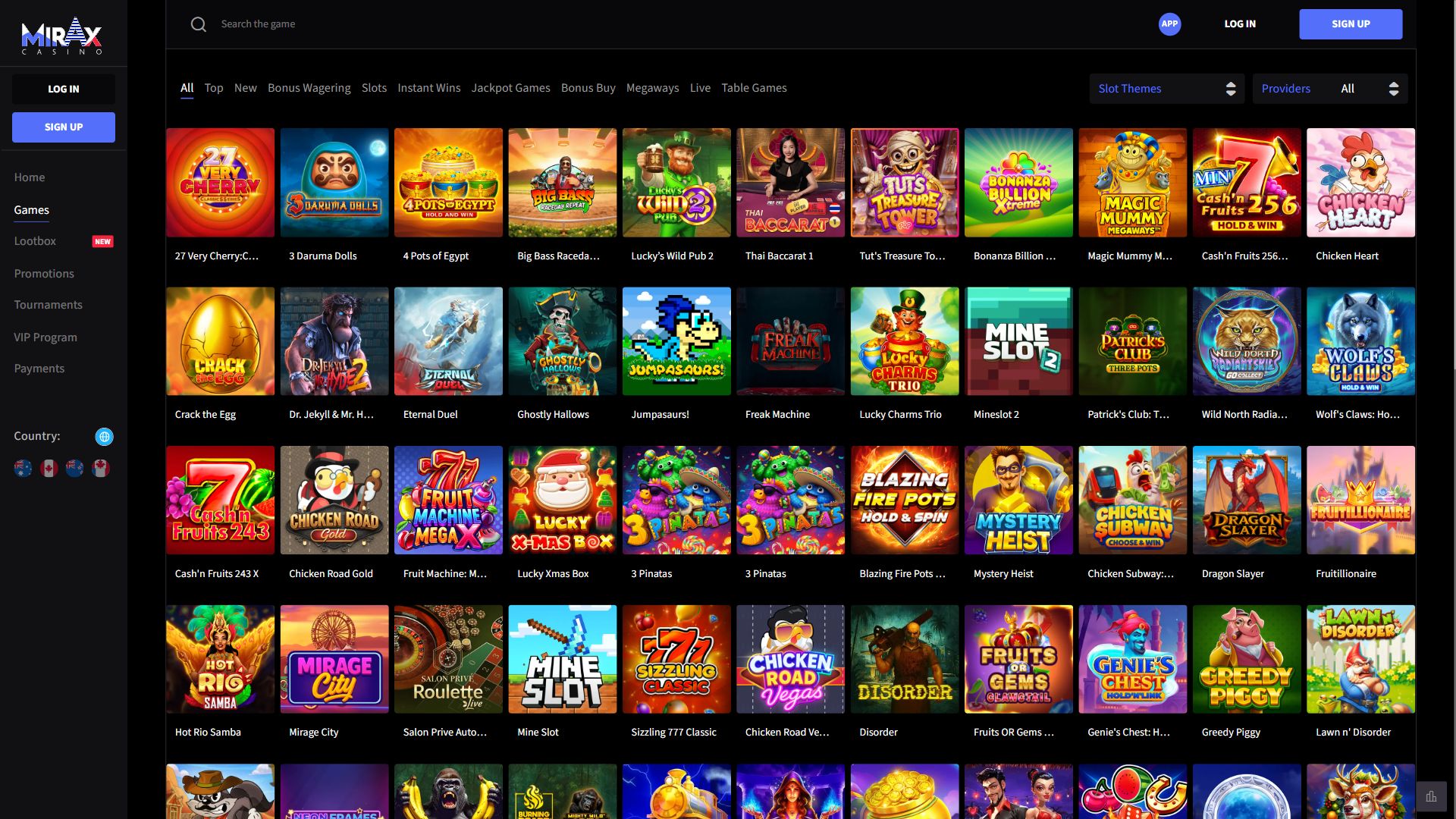 Mirax Casino — Lobby (Desktop)