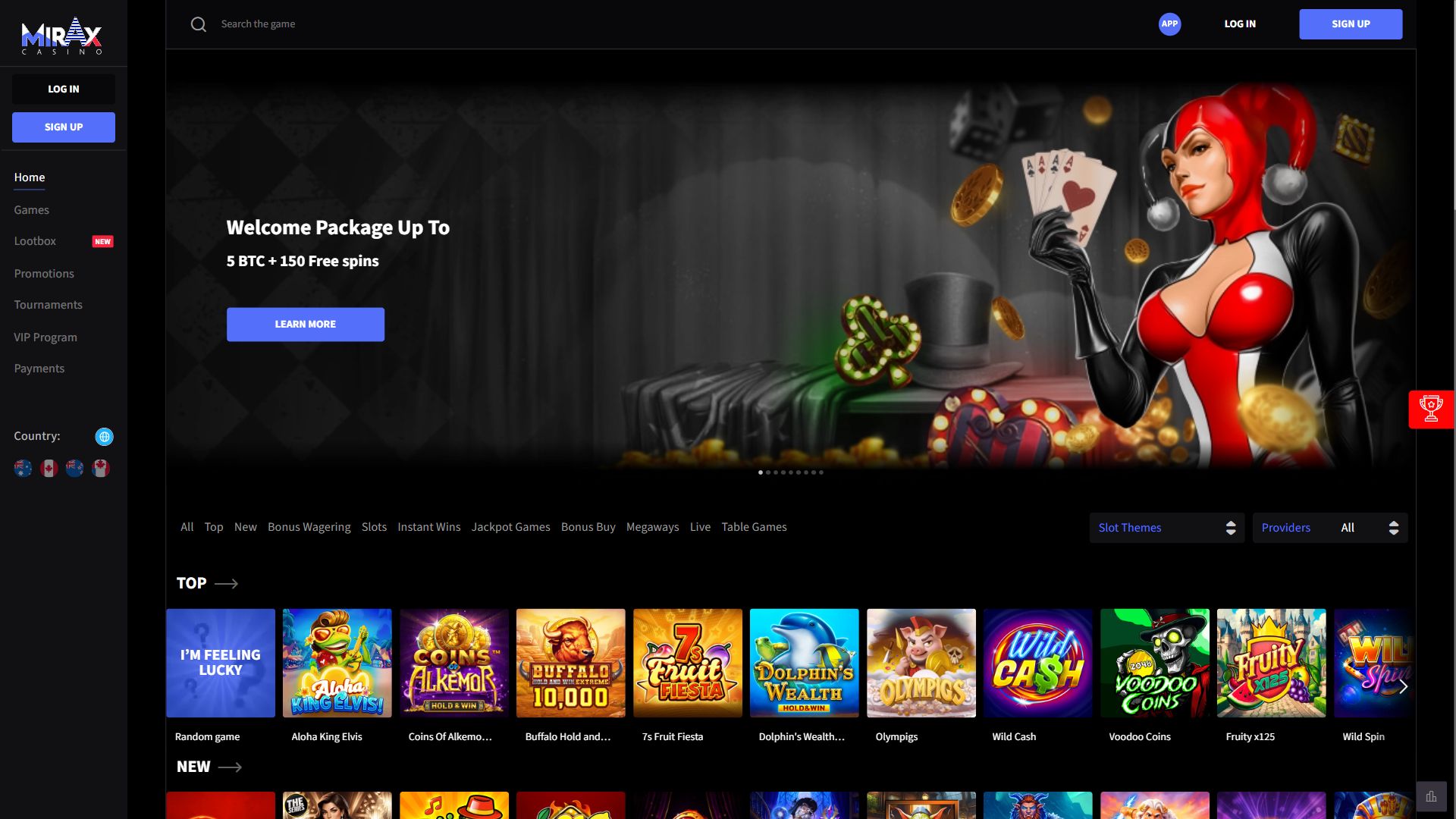 Mirax Casino — Homepage (Desktop)