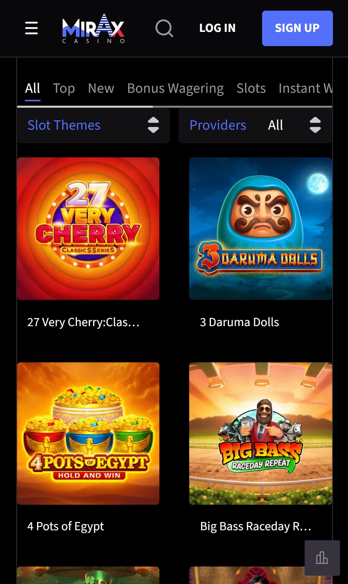 Mirax Casino — Lobby (Mobile)