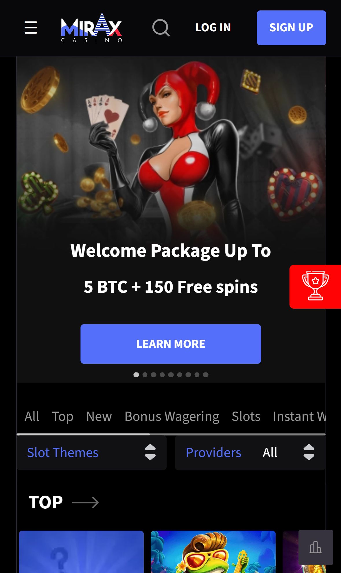 Mirax Casino — Homepage (Mobile)