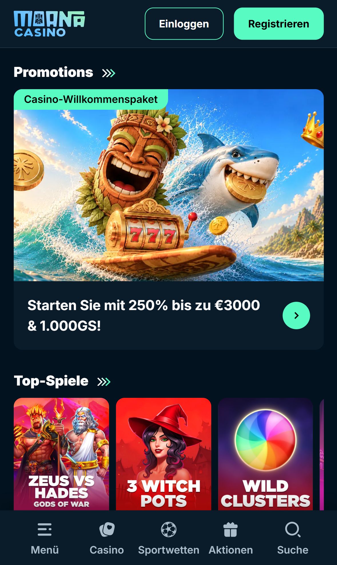 Moana Casino — Startseite (Mobil)