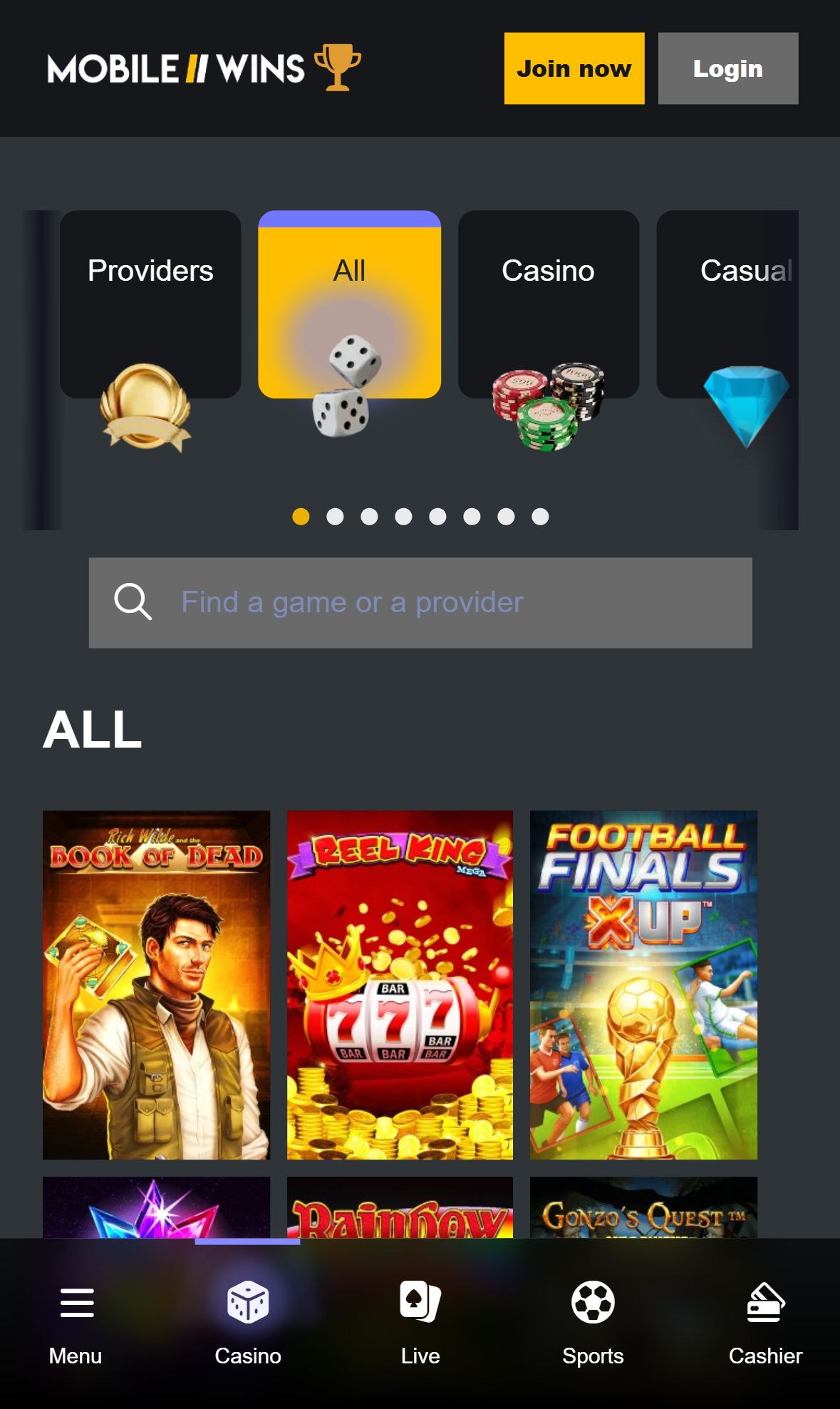 Mobilewins — Lobby (Mobile)