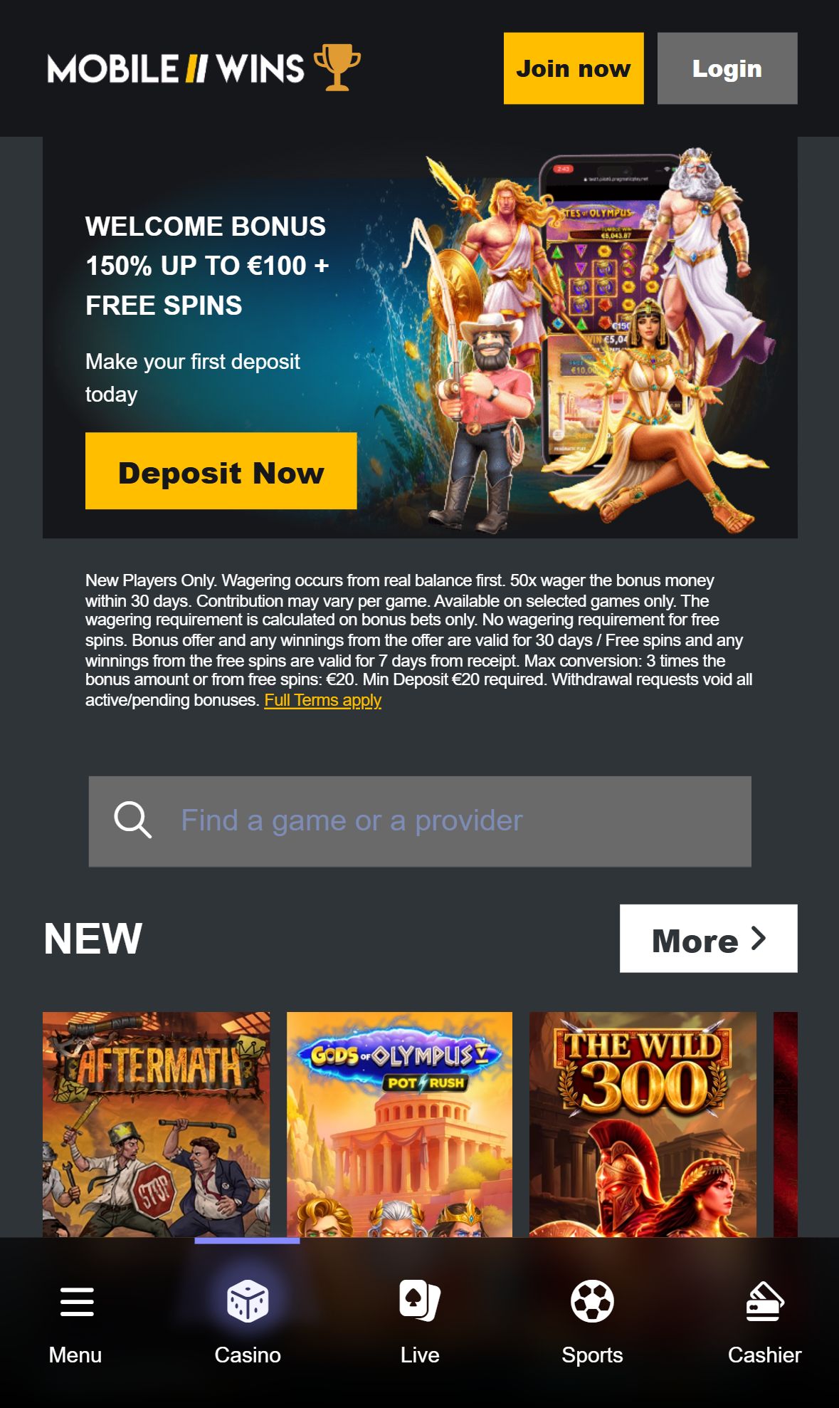 Mobilewins — Homepage (Mobile)