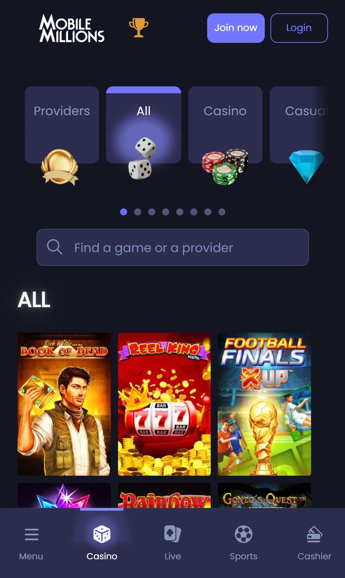 MobileMillions — Lobby (Mobile)