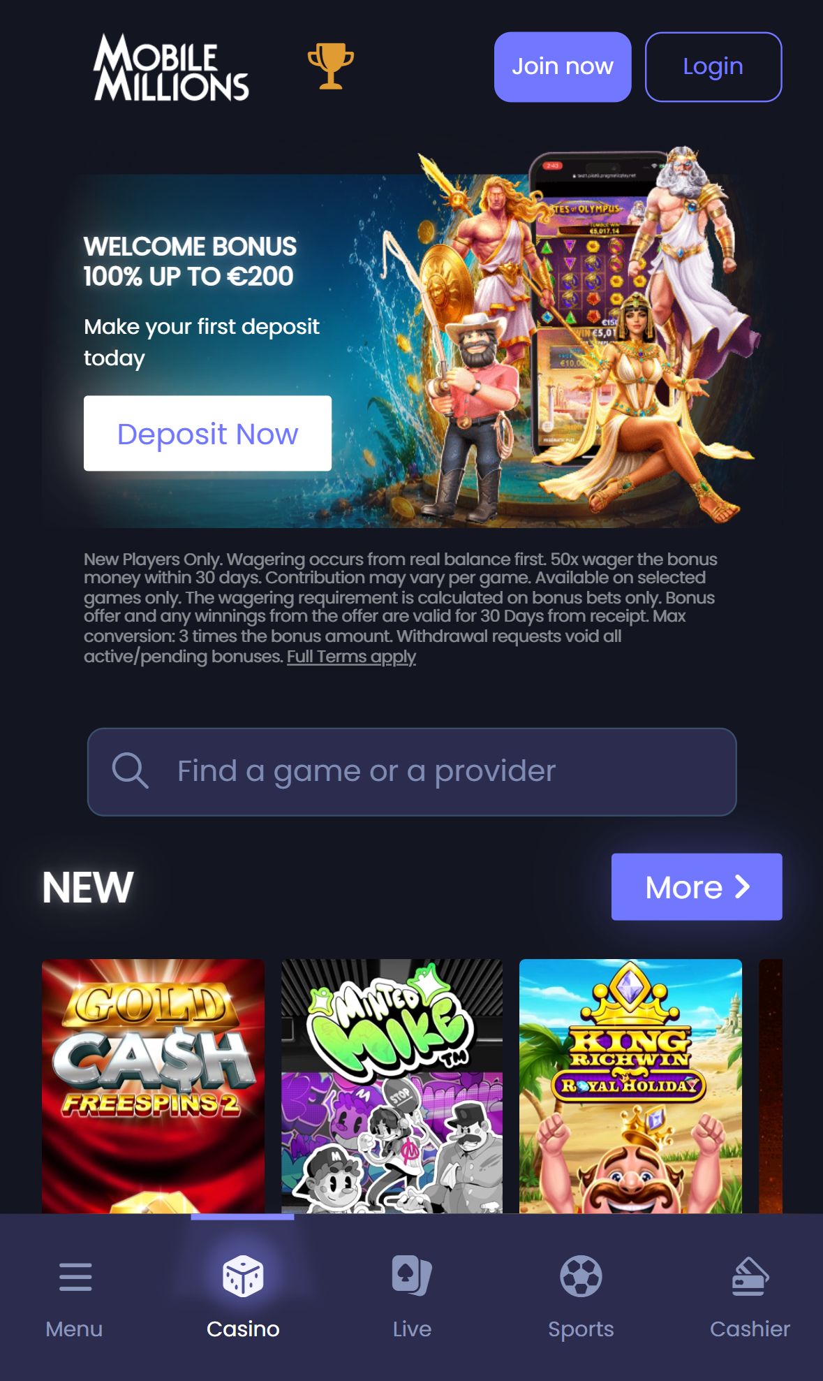 MobileMillions — Homepage (Mobile)