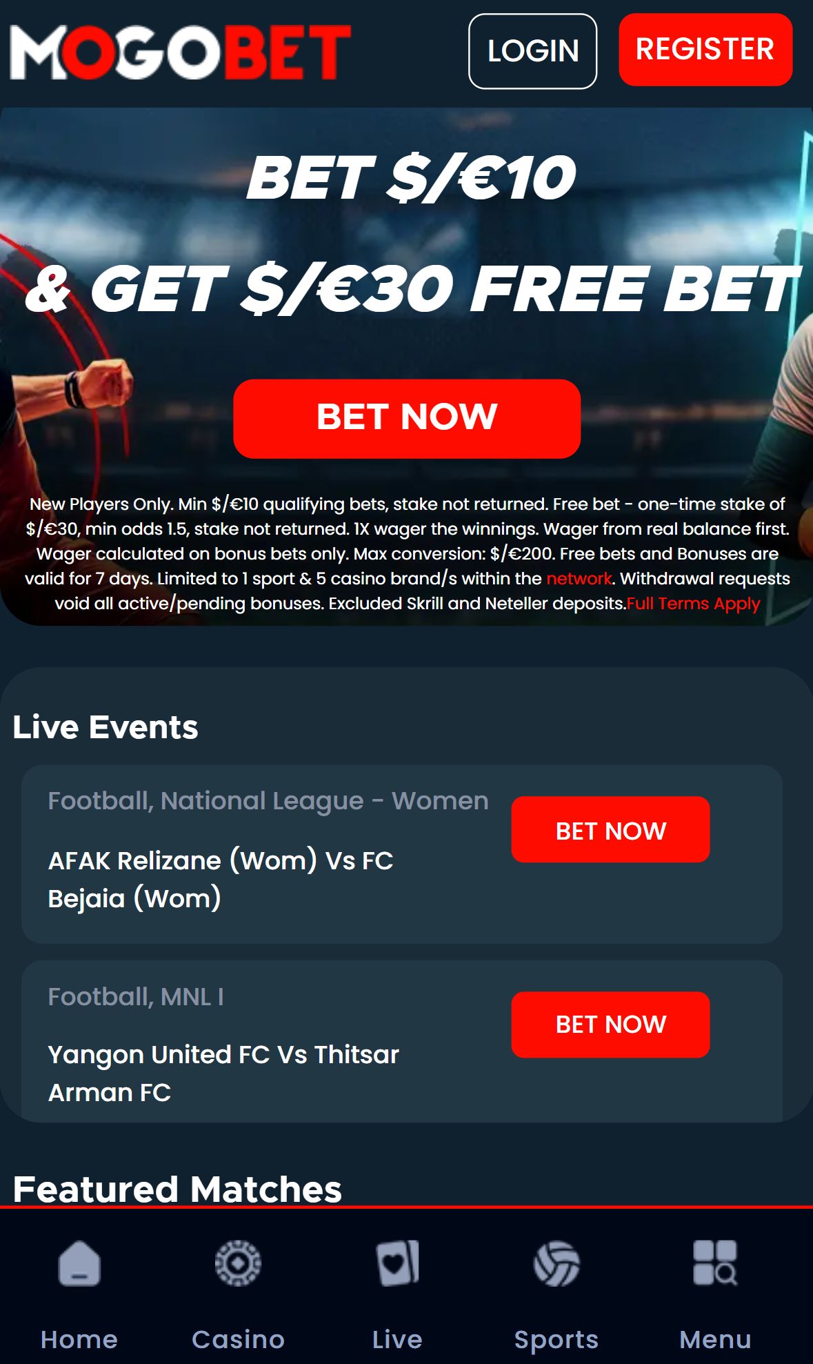 Mogobet — Homepage (Mobile)