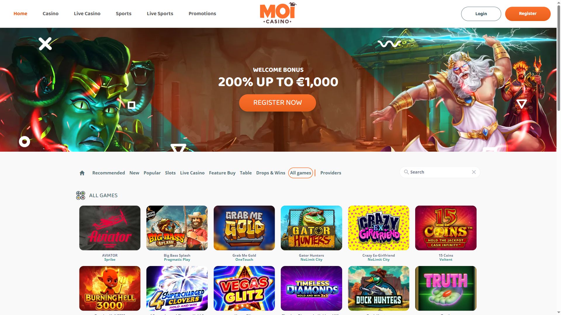 MoiCasino — Lobby (Desktop)