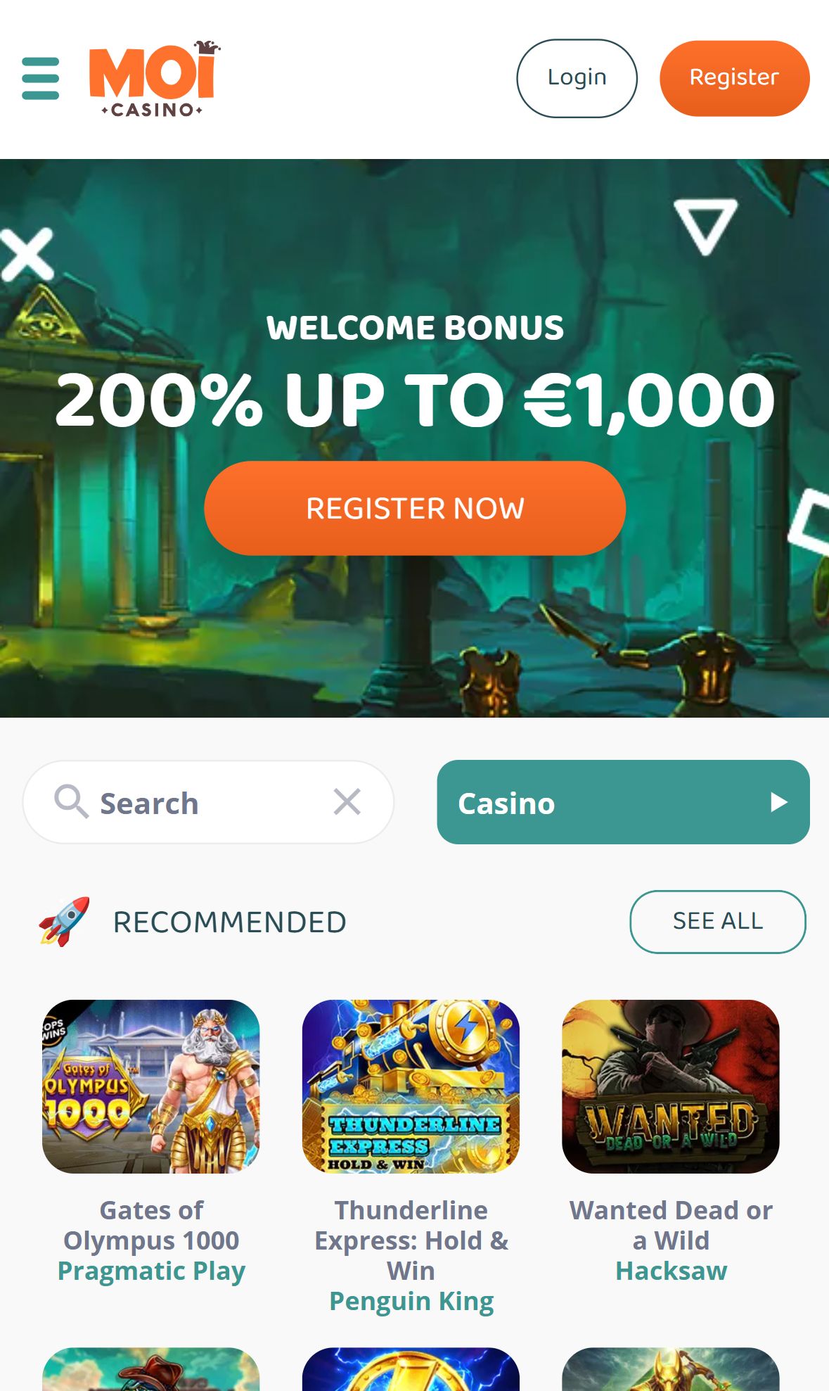 MoiCasino — Startseite (Mobil)